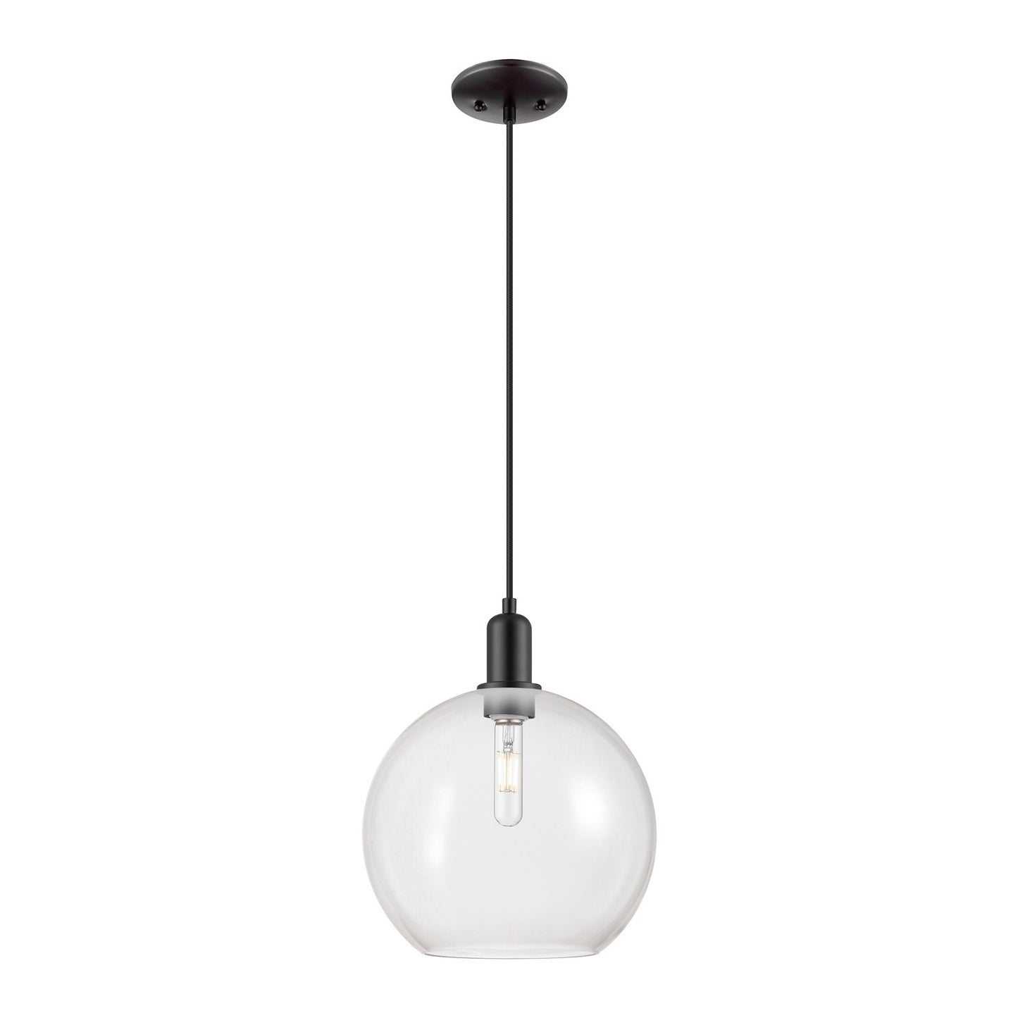 Innovations Athens 12in 1Light Mini Pendant | Industrial Matte Black Steel and Clear Glass | Kitchen Island & Dining Room | Model 716-1P-BK-G122-12