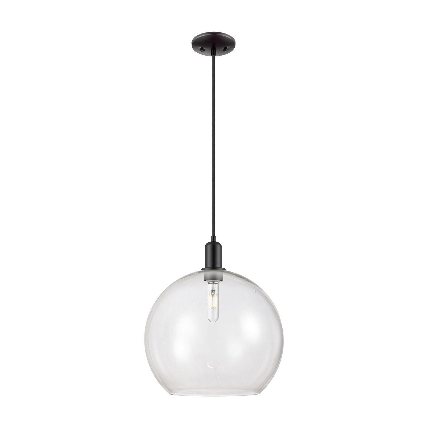 Innovations Athens 14in 1-Light Mini Pendant | Industrial Matte Black Steel and Clear Glass | Kitchen Island & Dining Room | Model 716-1P-BK-G122-14