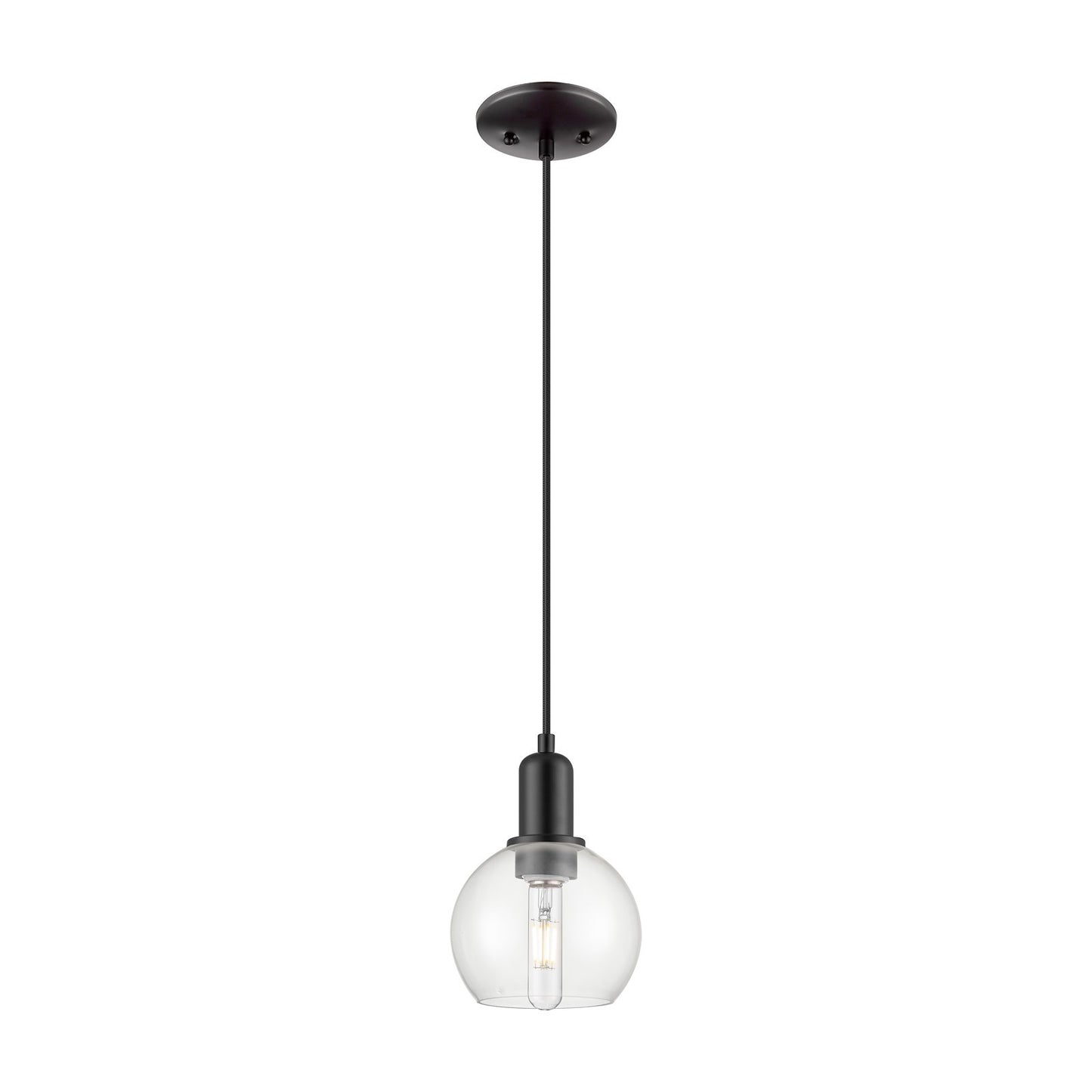 Innovations Athens 6in 1-Light Mini Pendant | Industrial Matte Black Steel and Clear Glass | Kitchen Island & Dining Room | 5.88 | Model 716-1P-BK-G122-6