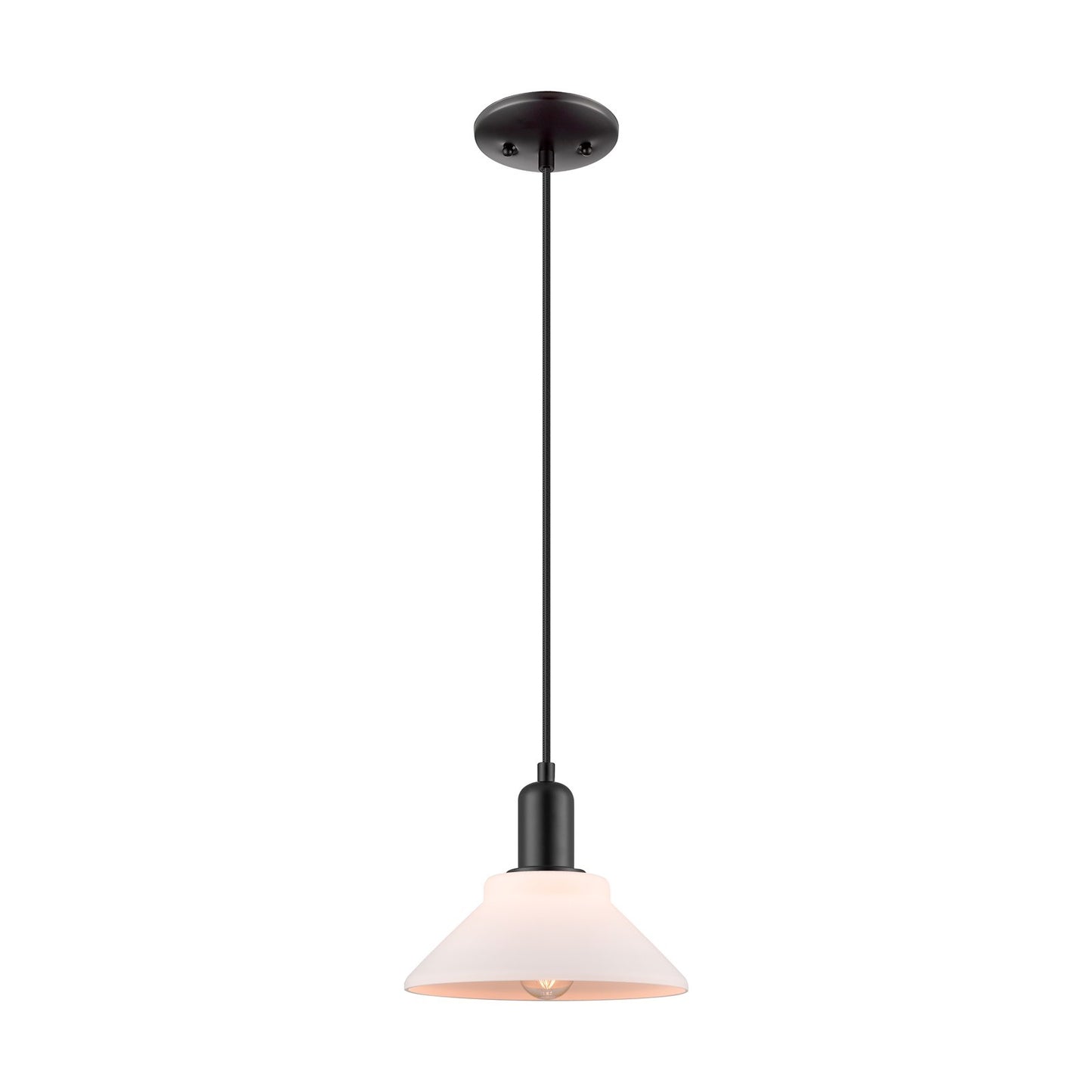 Innovations Orwell 8in 1-Light Mini Pendant | Industrial Matte Black Steel and Matte White Glass | Kitchen Island & Dining Room | Model 716-1P-BK-G131