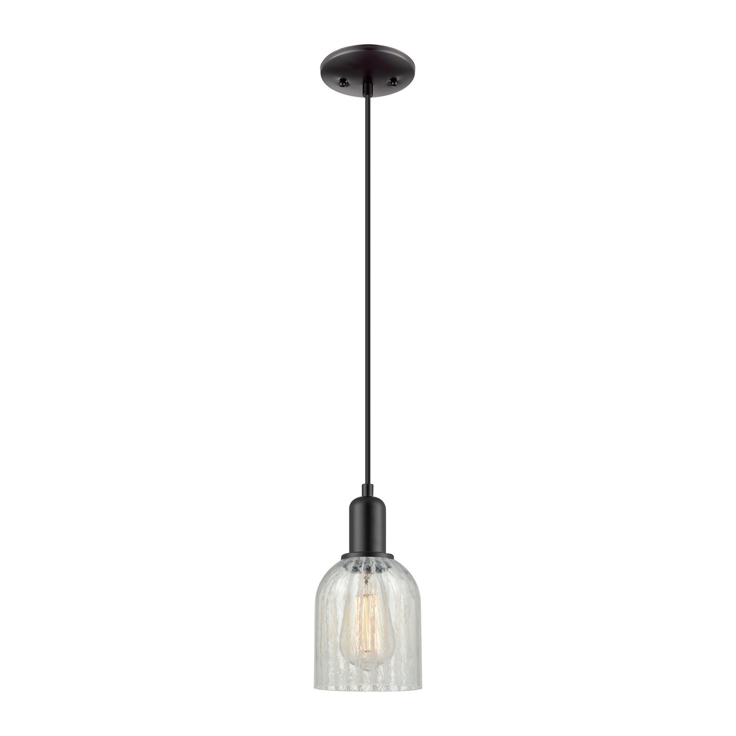 Innovations Caledonia 5in 1-Light Mini Pendant | Industrial Matte Black Steel and Mouchette Glass | Kitchen Island & Dining Room | Model 716-1P-BK-G2511