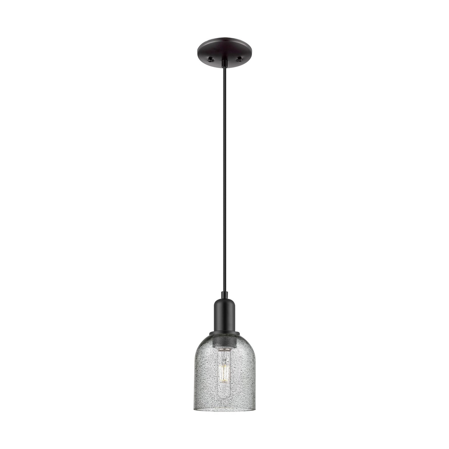 Innovations Caledonia 5in 1-Light Mini Pendant | Industrial Matte Black Steel and Charcoal Glass | Kitchen Island & Dining Room | 5 | Model 716-1P-BK-G257