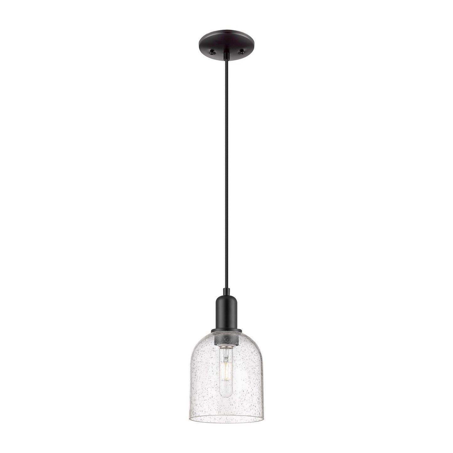 Innovations Bella 6in 1-Light Mini Pendant | Industrial Matte Black Steel and Seedy Glass | Kitchen Island & Dining Room | 5.5 | Model 716-1P-BK-G558-6SDY