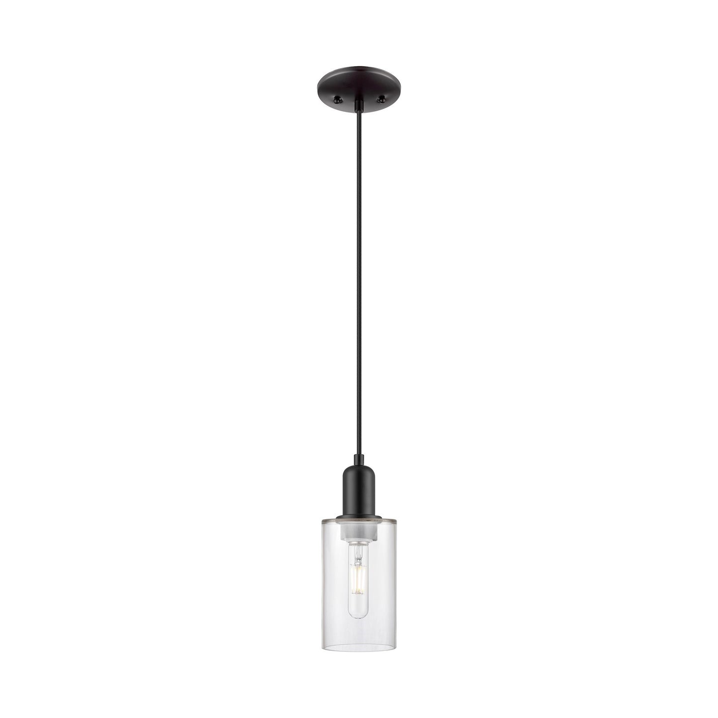 Innovations Clymer 4in 1-Light Mini Pendant | Industrial Matte Black Steel and Clear Glass | Kitchen Island & Dining Room | 3.88 x | Model 716-1P-BK-G802