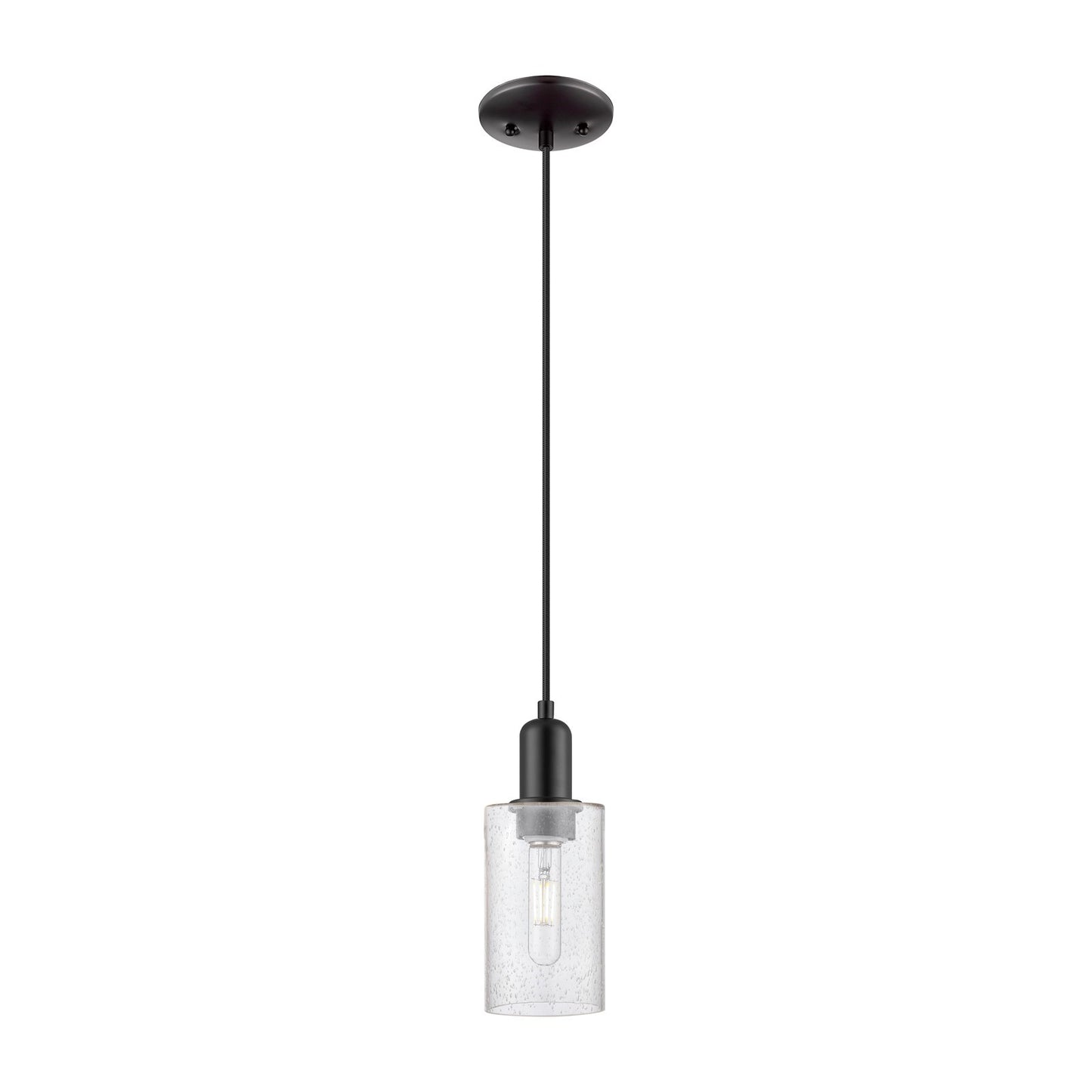 Innovations Clymer 4in 1-Light Mini Pendant | Industrial Matte Black Steel and Seedy Glass | Kitchen Island & Dining Room | 4 x 4 x | Model 716-1P-BK-G804