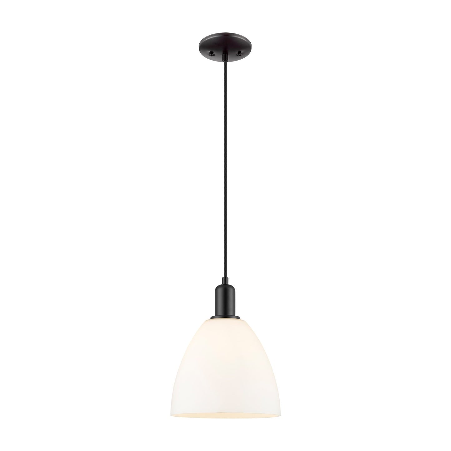 Innovations Bristol 9in 1-Light Mini Pendant | Industrial Matte Black Steel and Matte White Glass | Kitchen Island & Dining Room | Model 716-1P-BK-GBD-91