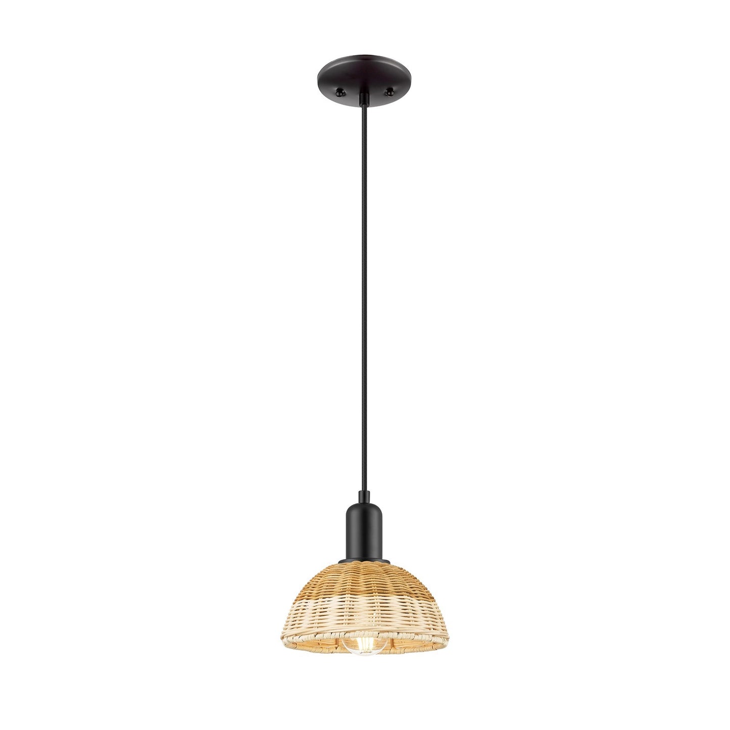 Innovations Natural Ballston Dome 7.5in 1-Light Mini Pendant | Farmhouse Matte Black Steel and Natural Fiber Dome Shade | Model 716-1P-BK-NBD2-75-NAT