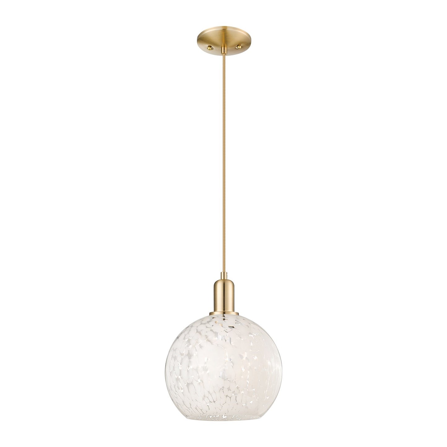 Innovations Lighting White Mouchette 10in 1-Light Mini Pendant | Industrial Champagne Bronze Steel and White Mouchette Glass | Model 716-1P-CB-G1216-10WM
