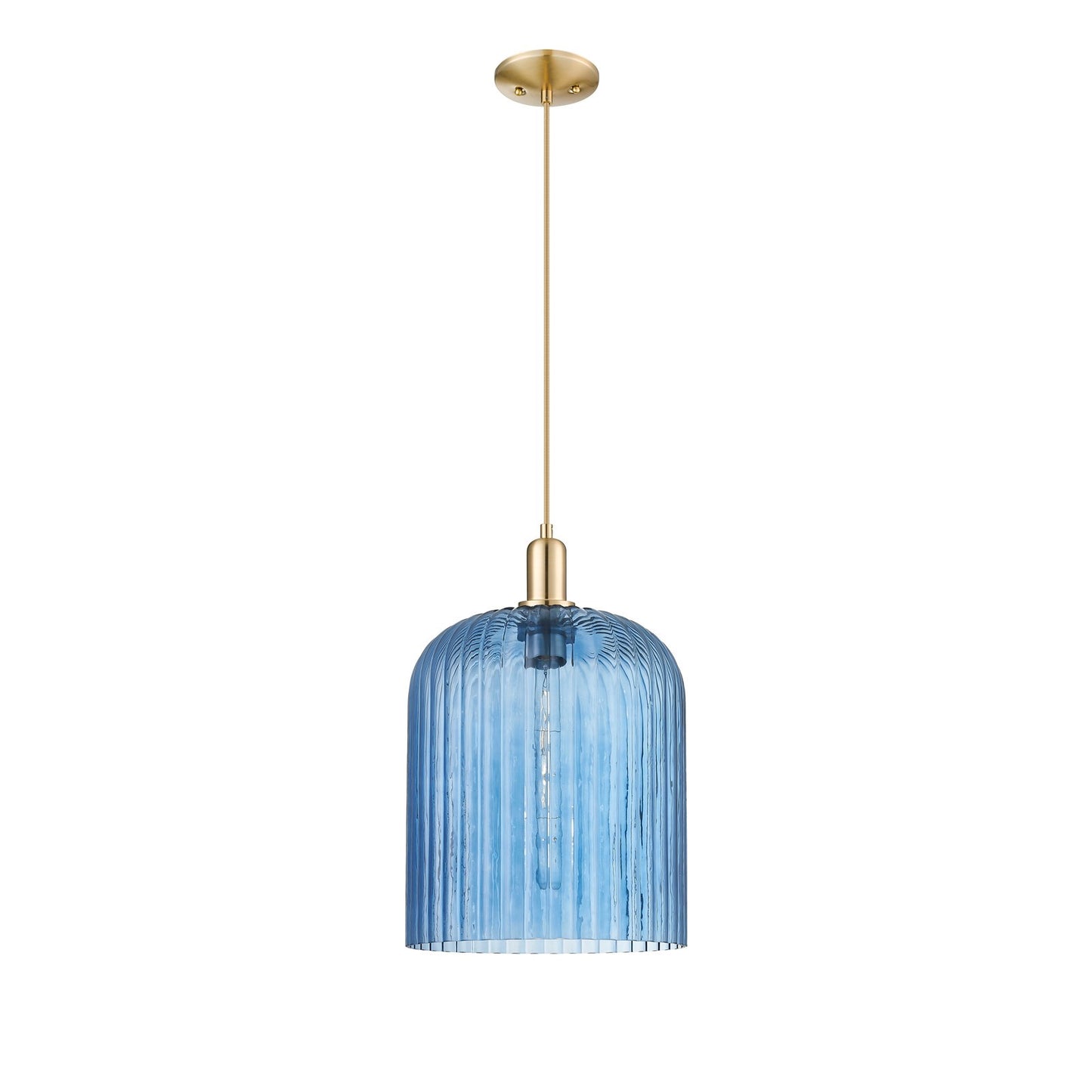 Innovations Bridal Veil 12in 1-Light Mini Pendant | Industrial Champagne Bronze Steel and Blue Ribbed Glass | Kitchen Island & | Model 716-1P-CB-G559-12BL
