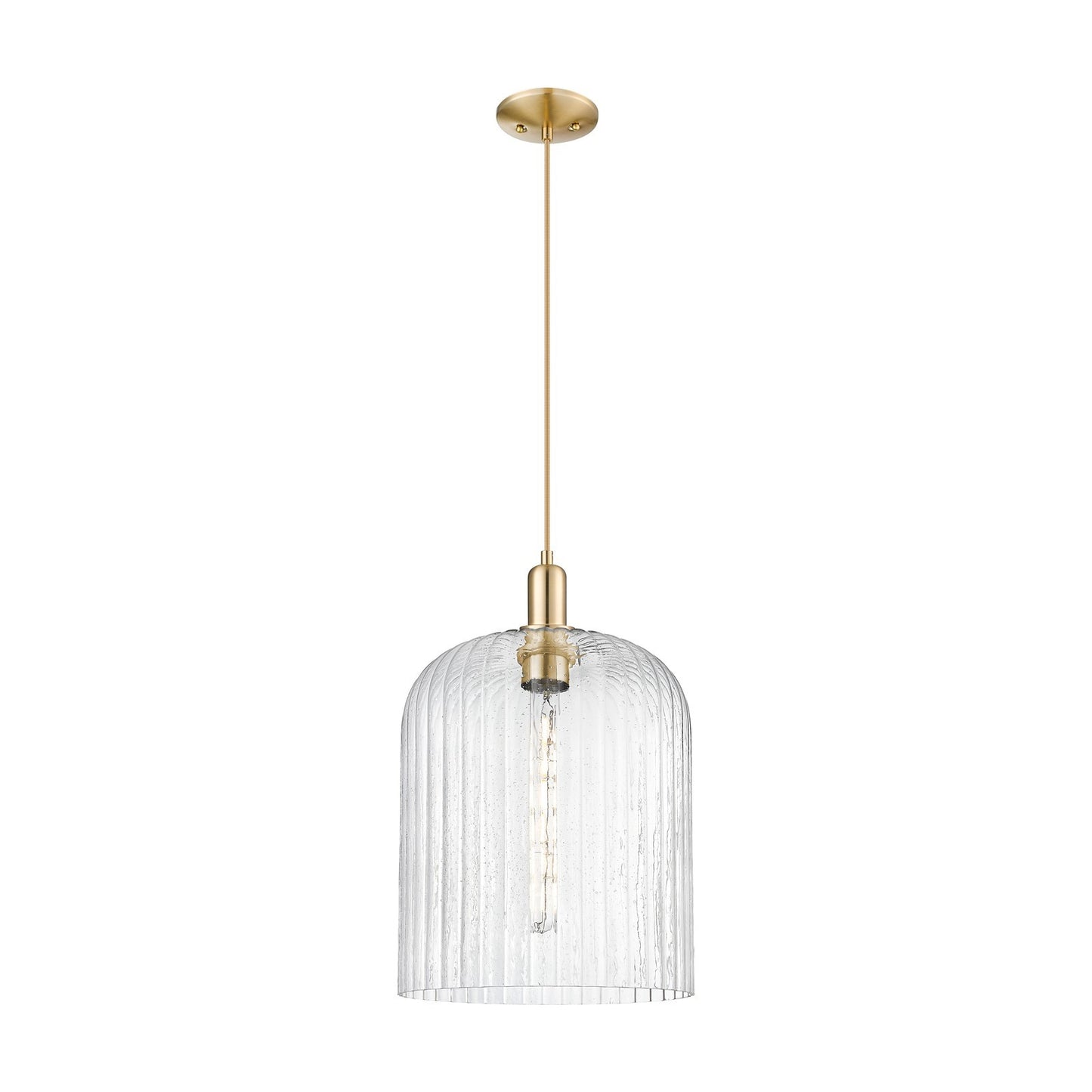 Innovations Bridal Veil 12in 1-Light Mini Pendant | Industrial Champagne Bronze Steel and Seedy Ribbed Glass | Kitchen Island | Model 716-1P-CB-G559-12SDY