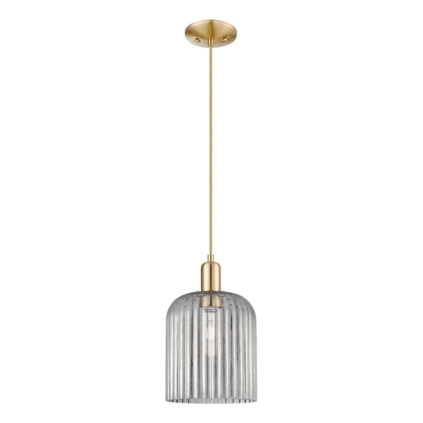 Innovations Bridal Veil 8in 1-Light Mini Pendant | Industrial Champagne Bronze Steel and Light Smoke Ribbed Glass | Kitchen | Model 716-1P-CB-G559-8SM