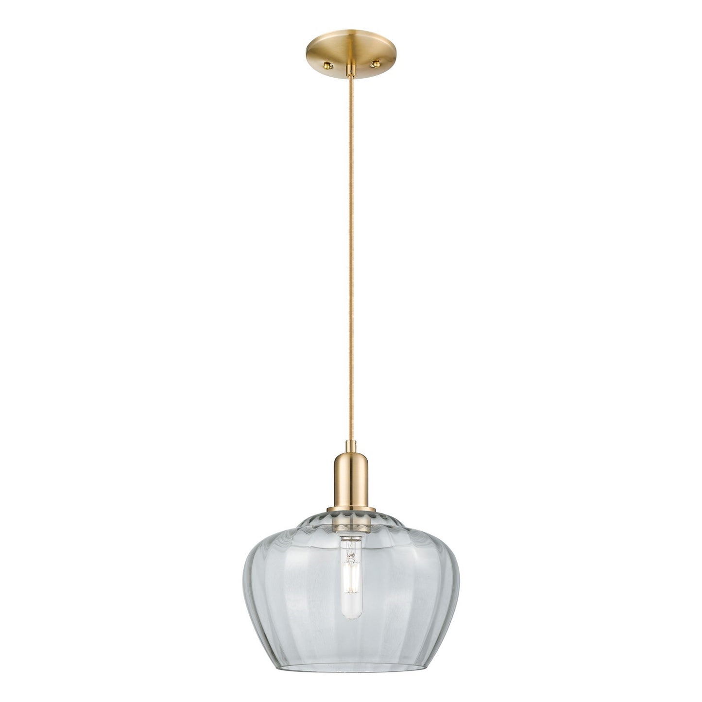 Innovations Fenton 11in 1-Light Mini Pendant | Industrial Champagne Bronze Steel and Clear Ribbed Glass | Kitchen Island & Dining | Model 716-1P-CB-G92-L