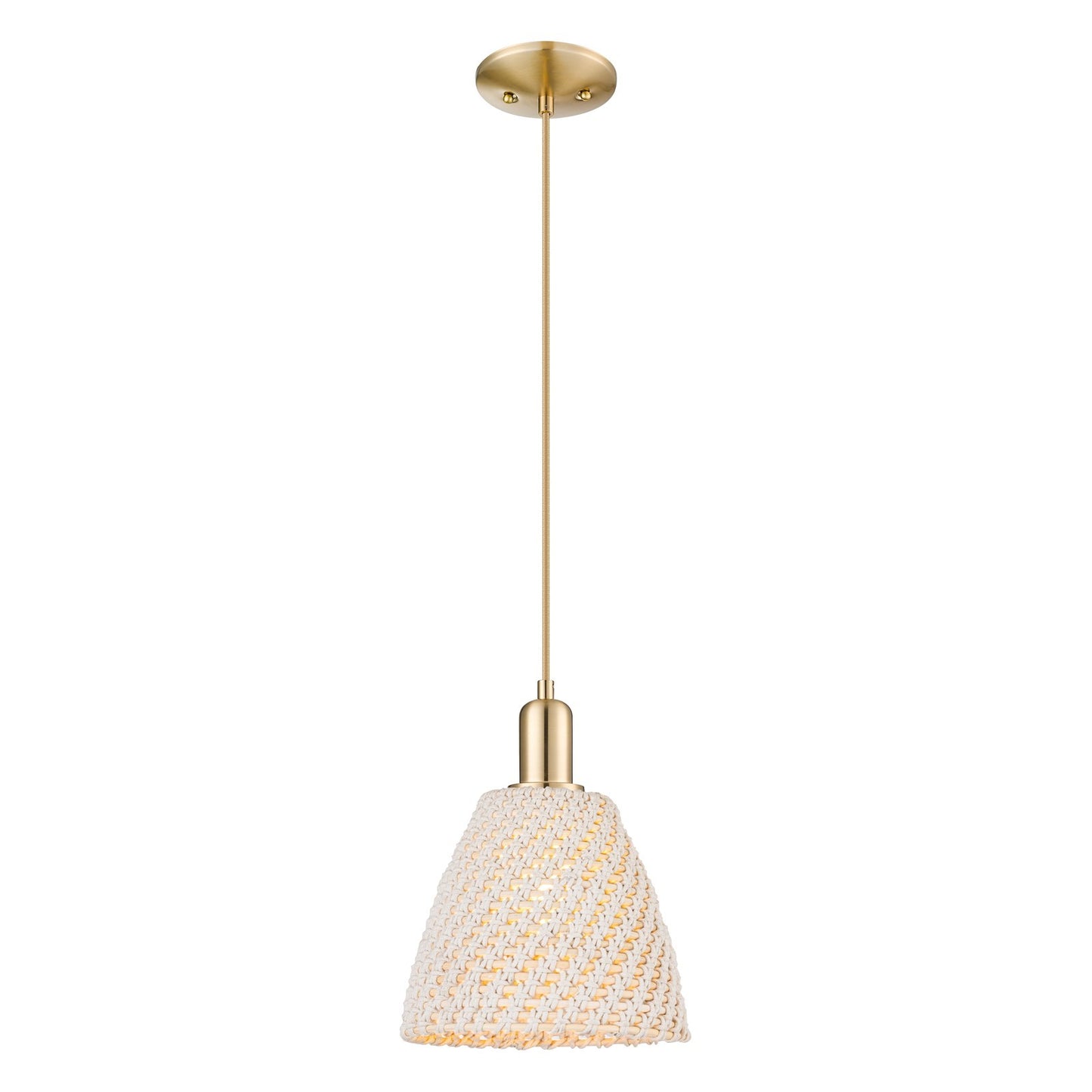 Innovations Bristol Natural 9in 1-Light Mini Pendant | Farmhouse Champagne Bronze Steel and Natural Fiber Dome Shade | Kitchen | Model 716-1P-CB-NBD-9-NAT