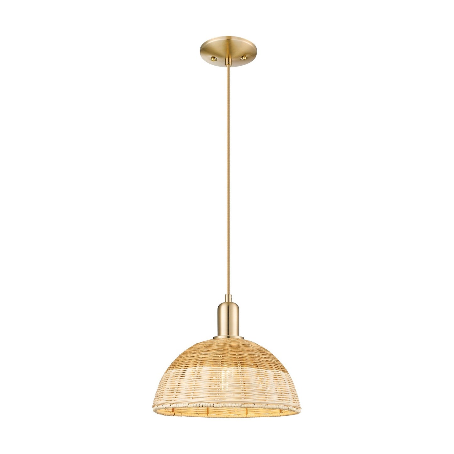 Innovations Natural Ballston Dome 12in 1-Light Mini Pendant | Farmhouse Champagne Bronze Steel and Natural Fiber Dome Shade | Model 716-1P-CB-NBD2-12-NAT