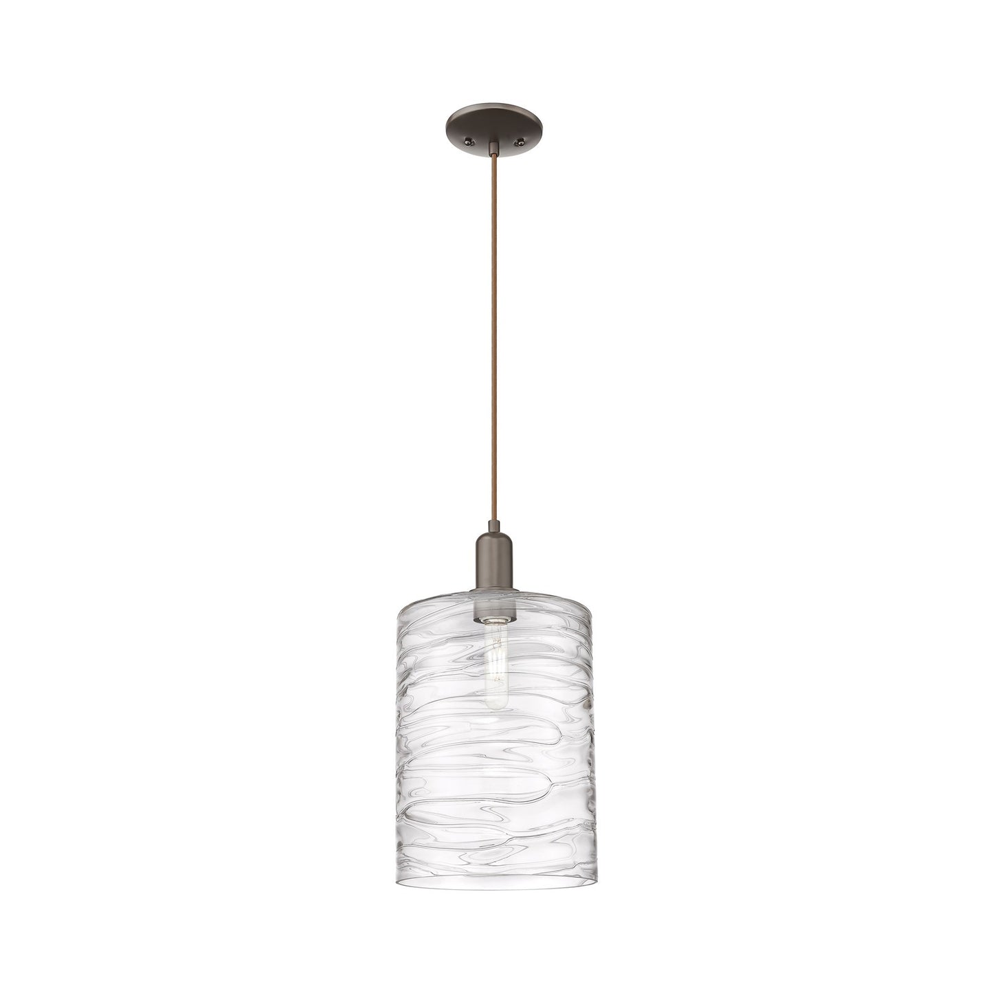 Innovations Cobbleskill 9in 1-Light Mini Pendant | Industrial Oil Rubbed Bronze Steel and Deco Swirl Glass | Kitchen Island & | Model 716-1P-OB-G1113-L