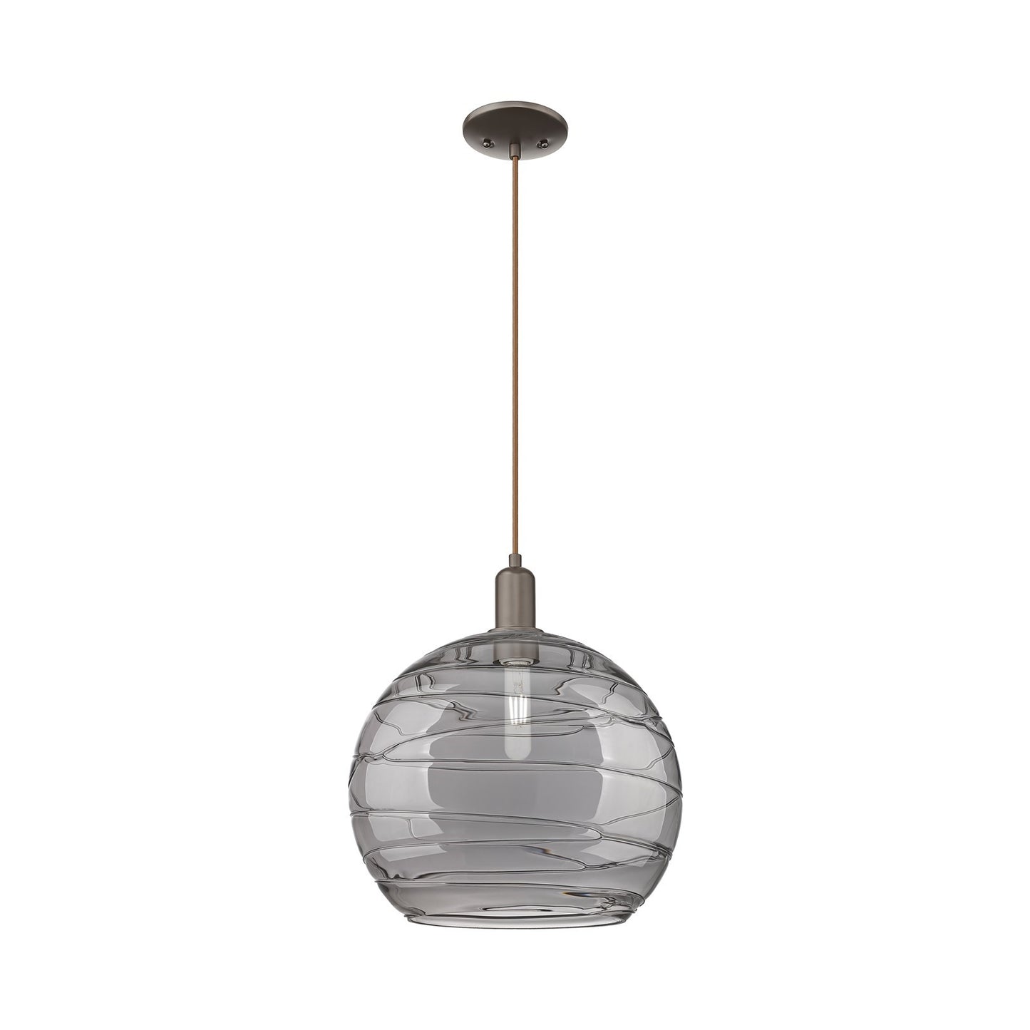 Innovations Athens Deco Swirl 14in 1-Light Mini Pendant | Industrial Oil Rubbed Bronze and Light Smoke Glass | Kitchen Island | Model 716-1P-OB-G1213-14SM