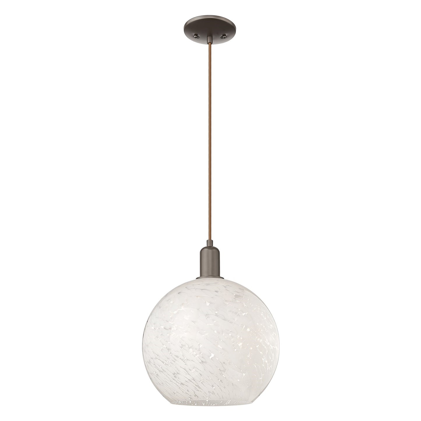 Innovations Lighting White Mouchette 12in 1-Light Mini Pendant | Industrial Oil Rubbed Bronze Steel and White Glass | Kitchen | Model 716-1P-OB-G1216-12WM