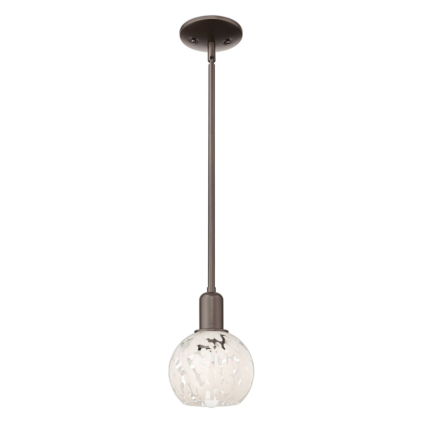 Innovations Lighting White Mouchette 6in 1-Light Mini Pendant | Industrial Oil Rubbed Bronze Steel and White Mouchette Glass | Model 716-1P-OB-G1216-6WM