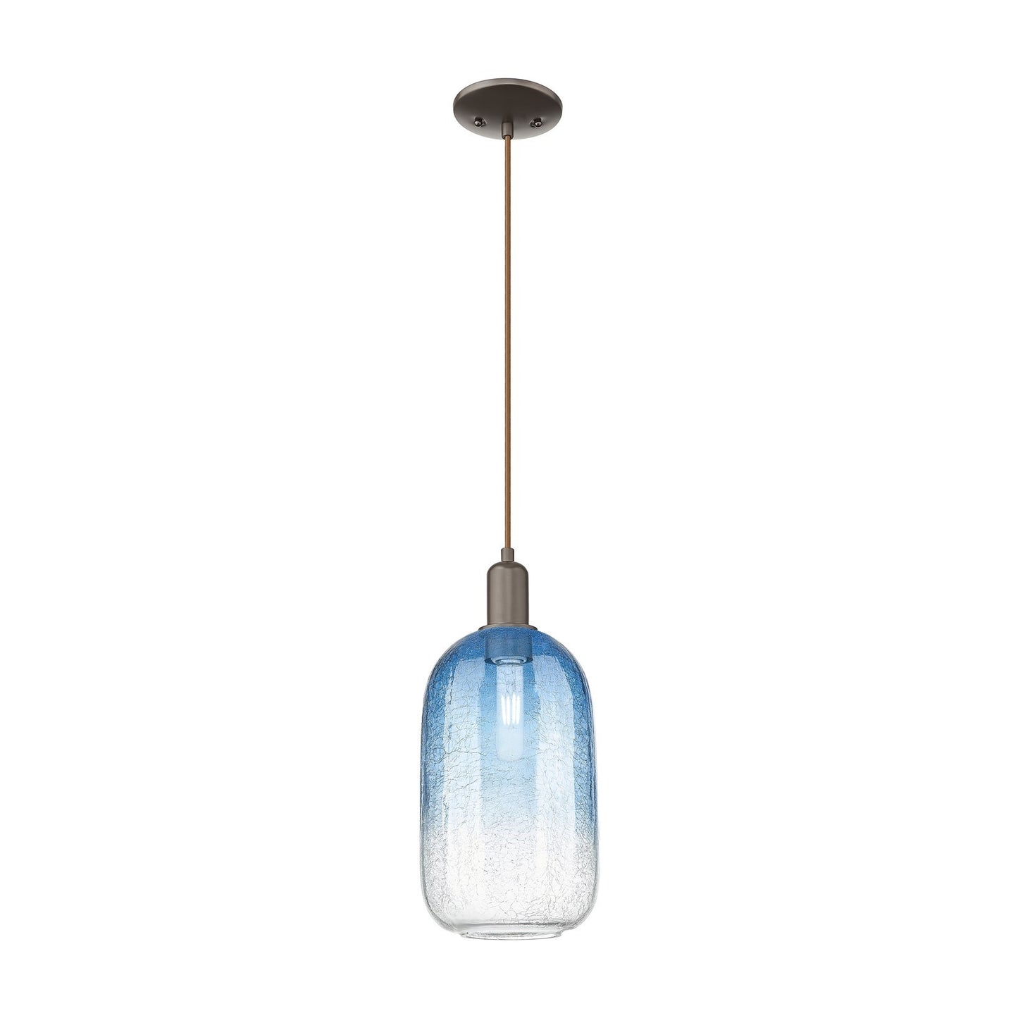 Innovations Brookhaven Cloche 7in 1-Light Mini Pendant | Industrial Oil Rubbed Bronze Steel and Sapphire Blue Glass | Kitchen | Model 716-1P-OB-G482-7SB