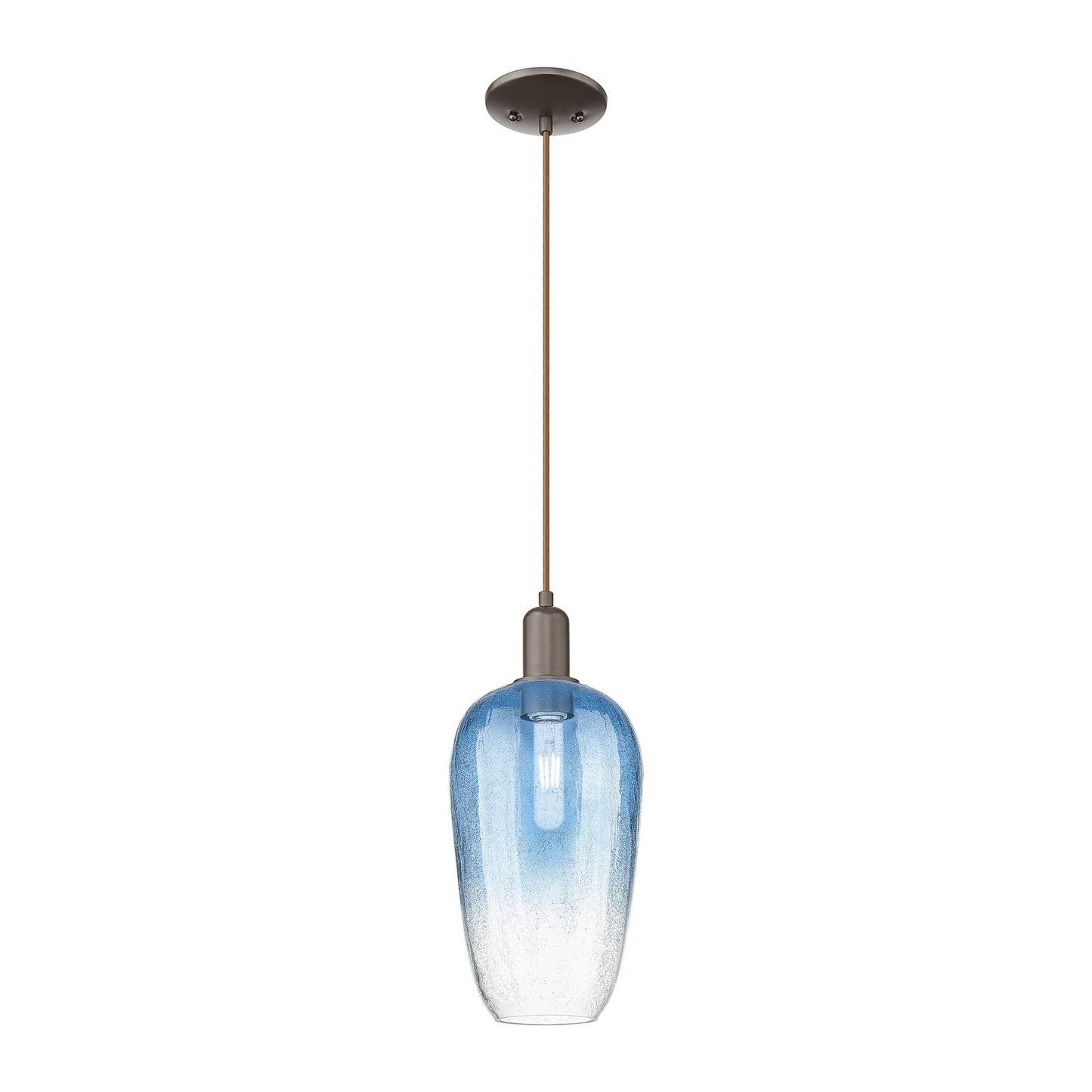 Innovations Brookhaven Flute 7in 1-Light Mini Pendant | Industrial Oil Rubbed Bronze Steel and Sapphire Blue Glass | Kitchen | Model 716-1P-OB-G484-7SB