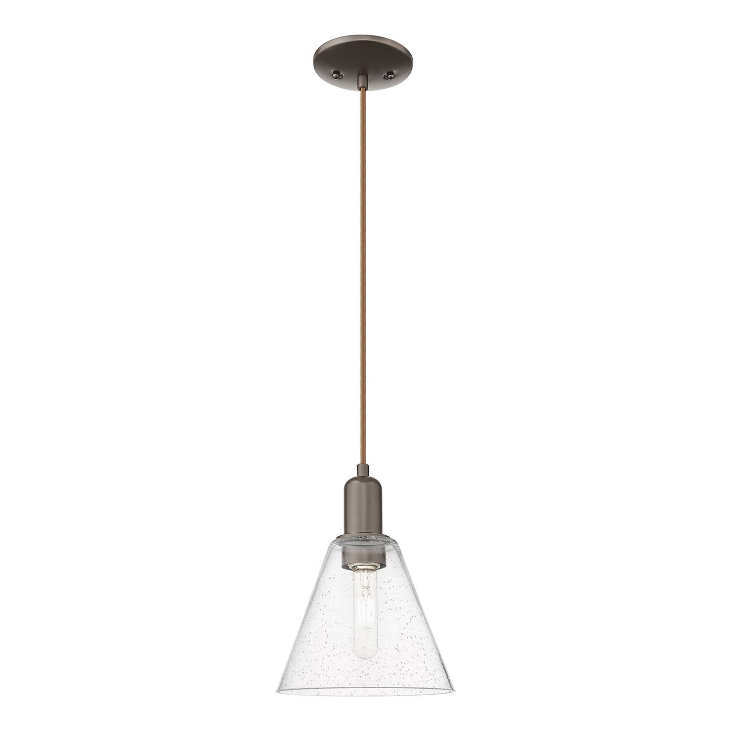 Innovations Berkshire Glass 8in 1-Light Mini Pendant | Industrial Oil Rubbed Bronze Steel and Seedy Glass | Kitchen Island & | Model 716-1P-OB-GBC-84