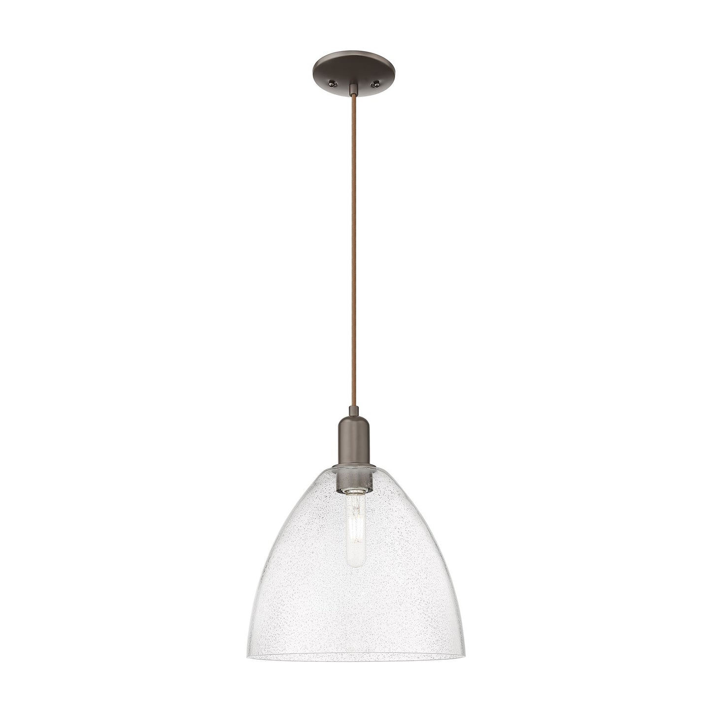 Innovations Bristol 12in 1-Light Mini Pendant | Industrial Oil Rubbed Bronze Steel and Seedy Glass | Kitchen Island & Dining | Model 716-1P-OB-GBD-124