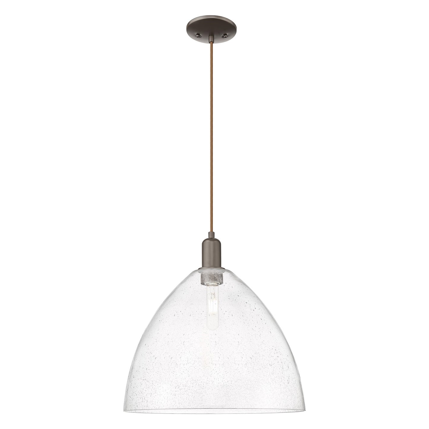 Innovations Bristol 16in 1-Light Mini Pendant | Industrial Oil Rubbed Bronze Steel and Seedy Glass | Kitchen Island & Dining | Model 716-1P-OB-GBD-164