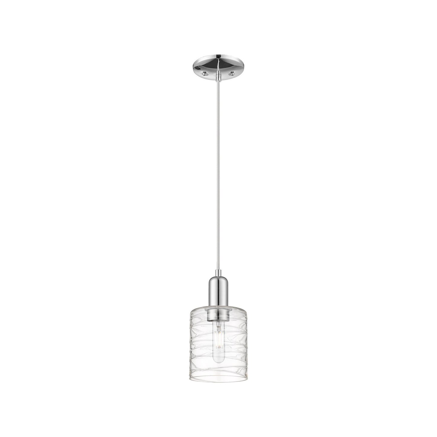 Innovations Cobbleskill 5in 1-Light Mini Pendant | Industrial Polished Chrome Steel and Deco Swirl Clear Glass | Kitchen Island & | Model 716-1P-PC-G1113