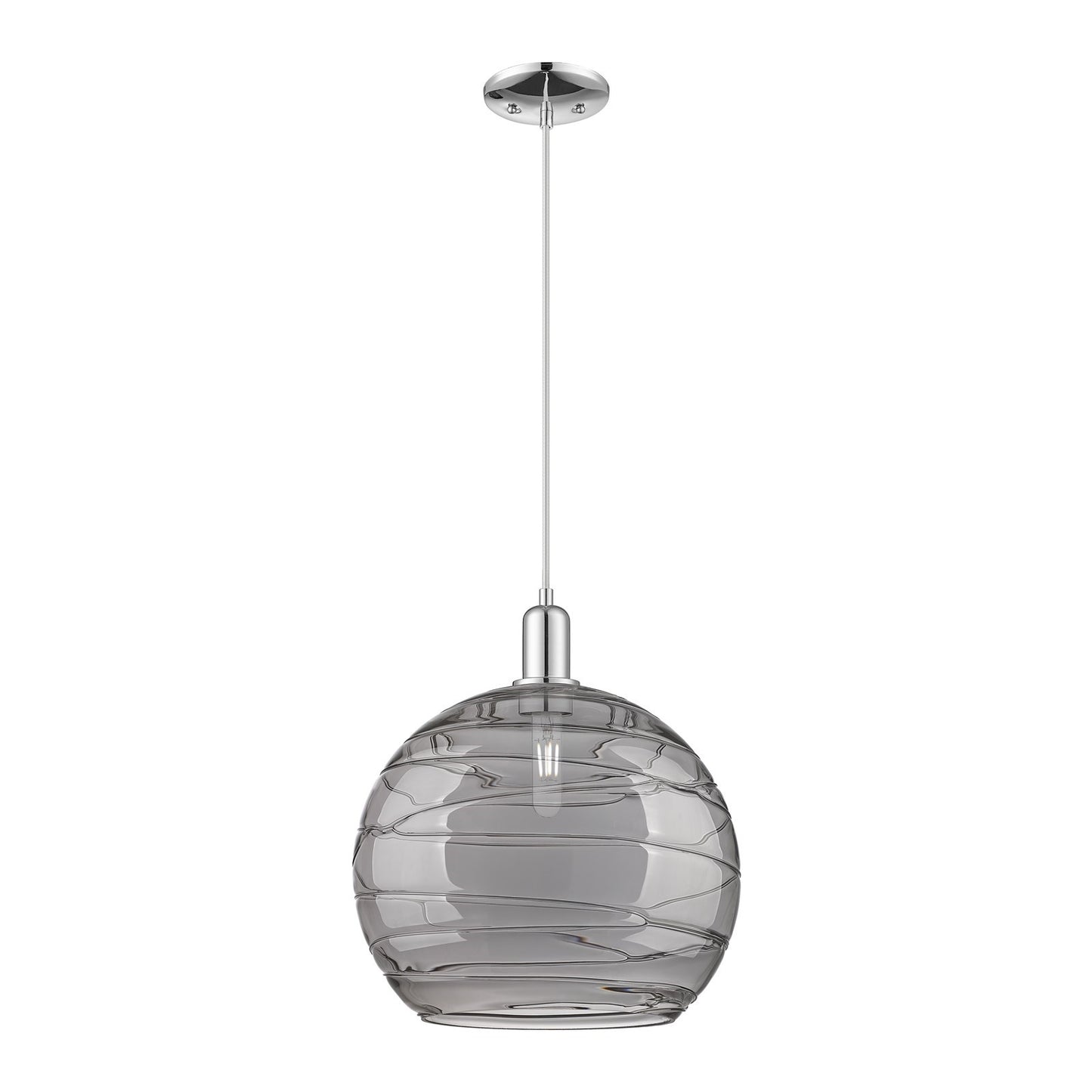 Innovations Athens Deco Swirl 14in 1-Light Mini Pendant | Industrial Polished Chrome and Light Smoke Glass | Kitchen Island & | Model 716-1P-PC-G1213-14SM