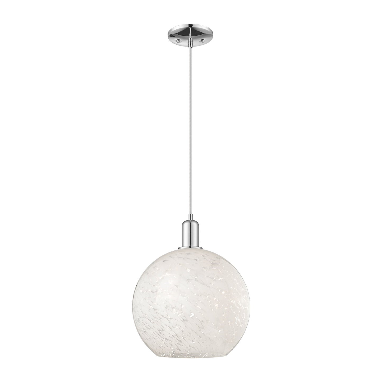 Innovations Lighting White Mouchette 12in 1-Light Mini Pendant | Industrial Polished Chrome and White Mouchette Glass | Model 716-1P-PC-G1216-12WM