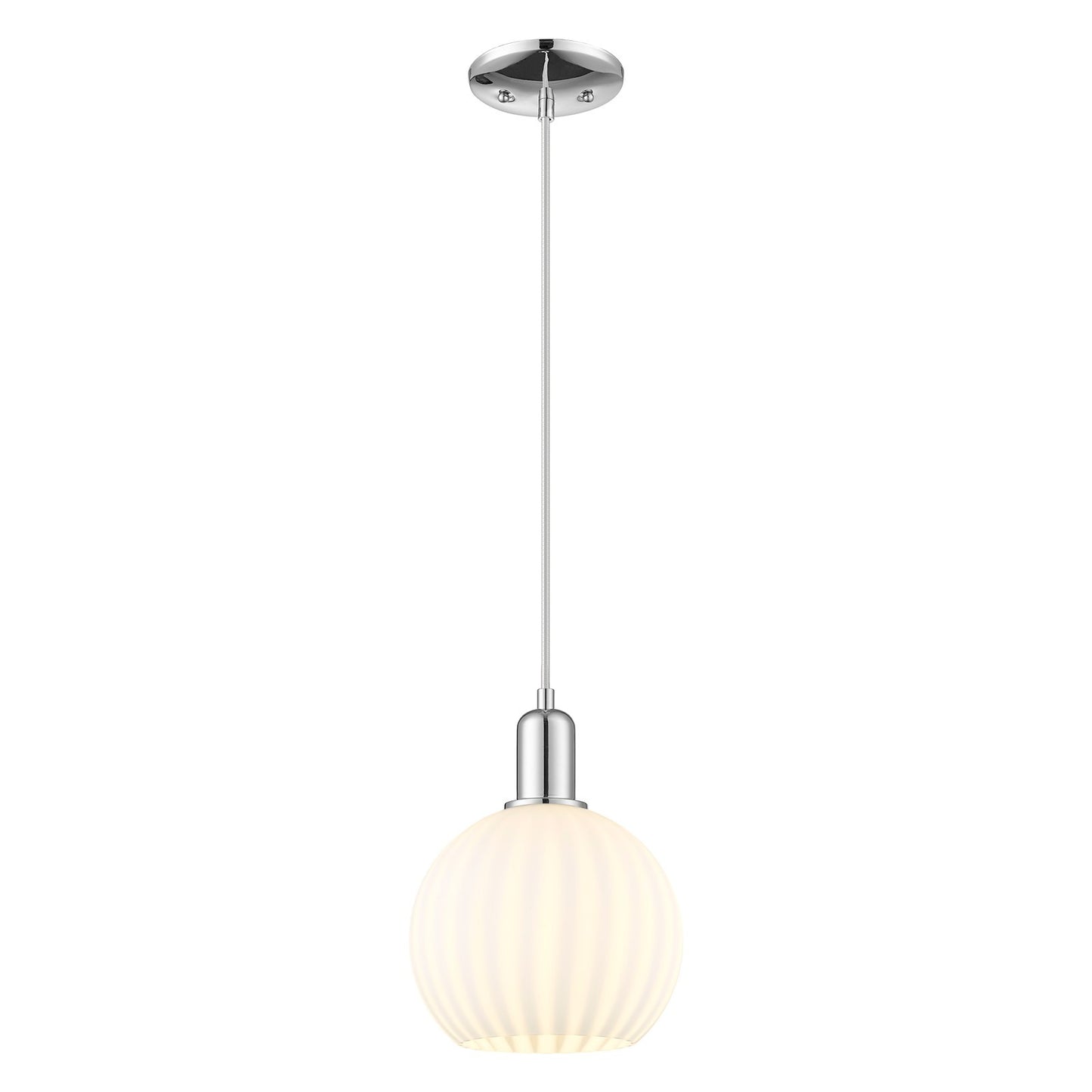 Innovations Lighting White Venetian 8in 1-Light Mini Pendant | Industrial Polished Chrome and White Venetian Glass | Kitchen | Model 716-1P-PC-G1217-8WV