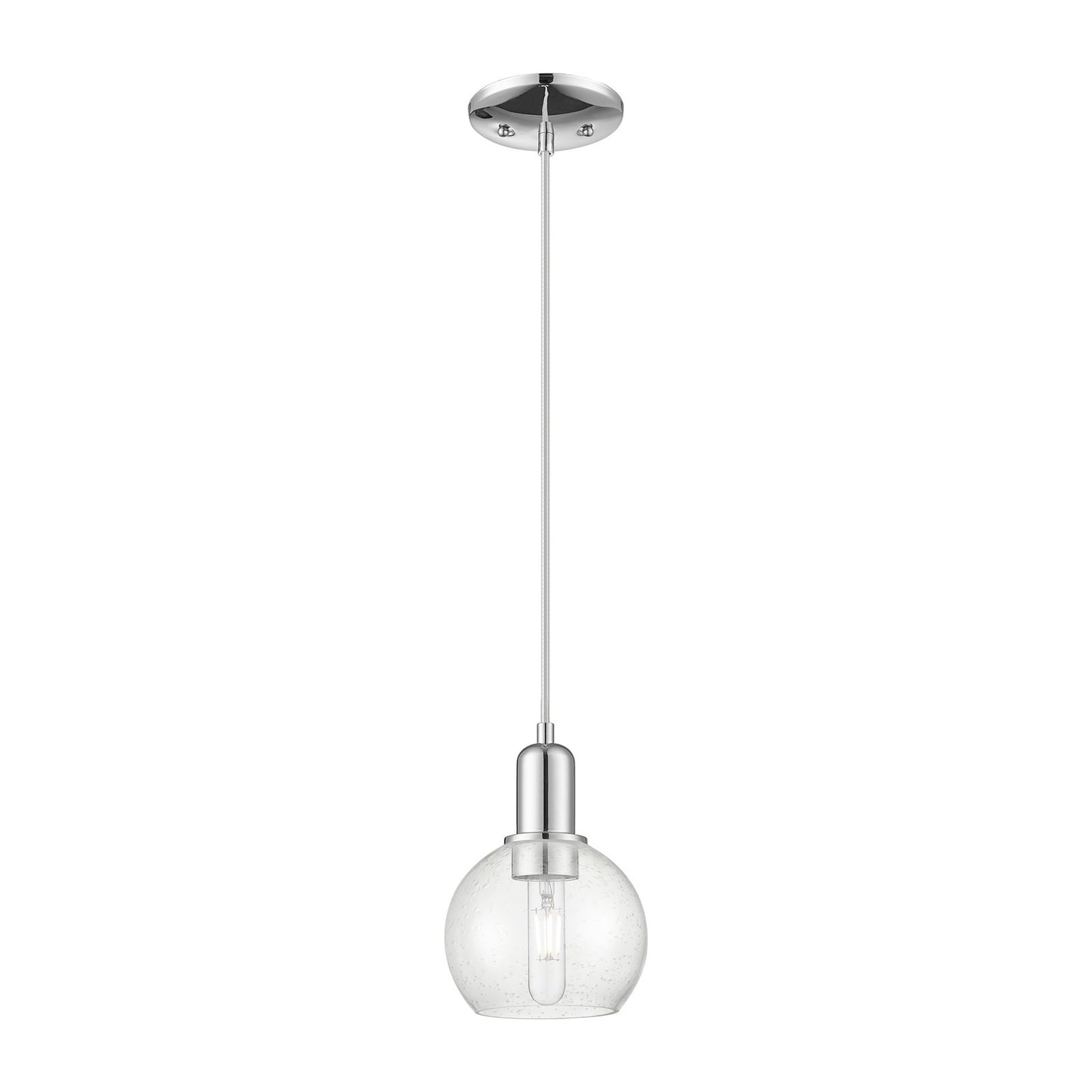 Innovations Athens 6in 1-Light Mini Pendant | Industrial Polished Chrome Steel and Seedy Glass | Kitchen Island & Dining Room | Model 716-1P-PC-G124-6