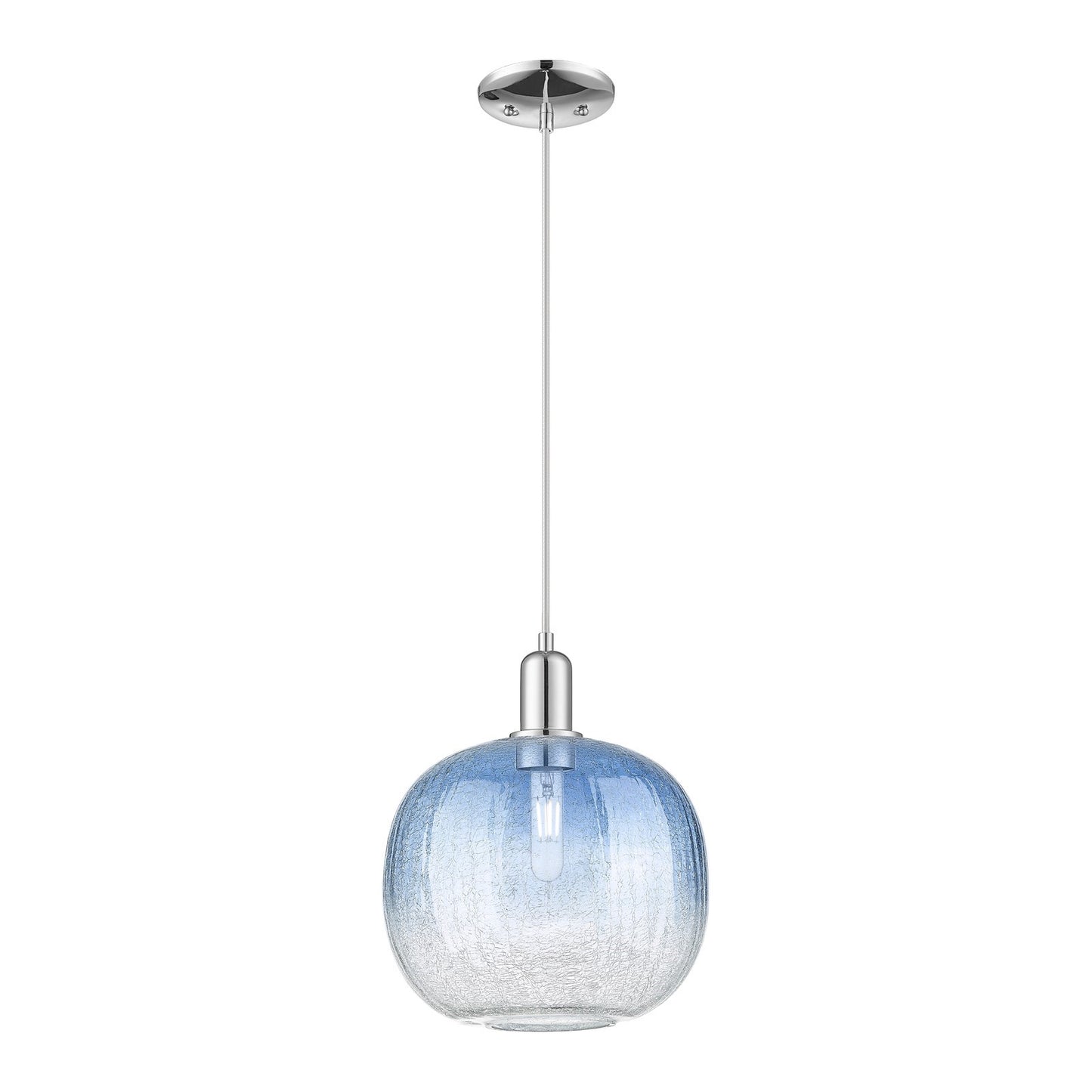 Innovations Brookhaven Sphere 10.5in 1-Light Mini Pendant | Industrial Polished Chrome and Sapphire Blue Glass | Kitchen | Model 716-1P-PC-G481-10SB