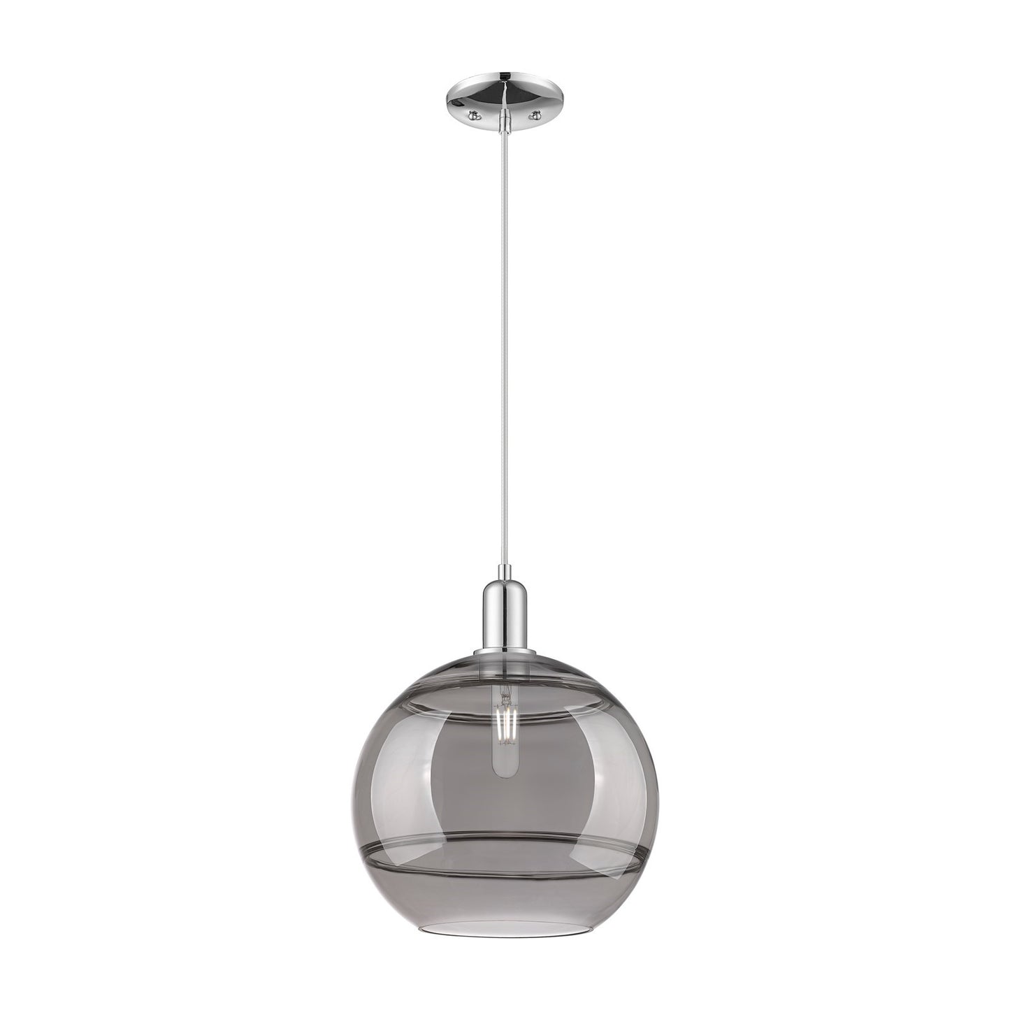 Innovations Rochester 12in 1-Light Mini Pendant | Industrial Polished Chrome and Light Smoke Glass | Kitchen Island & Dining | Model 716-1P-PC-G556-12SM