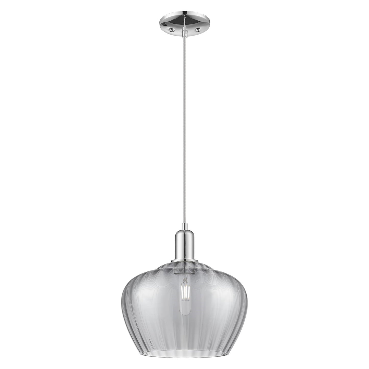 Innovations Fenton 11in 1-Light Mini Pendant | Industrial Polished Chrome and Light Smoke Ribbed Glass | Kitchen Island & Dining | Model 716-1P-PC-G93-L