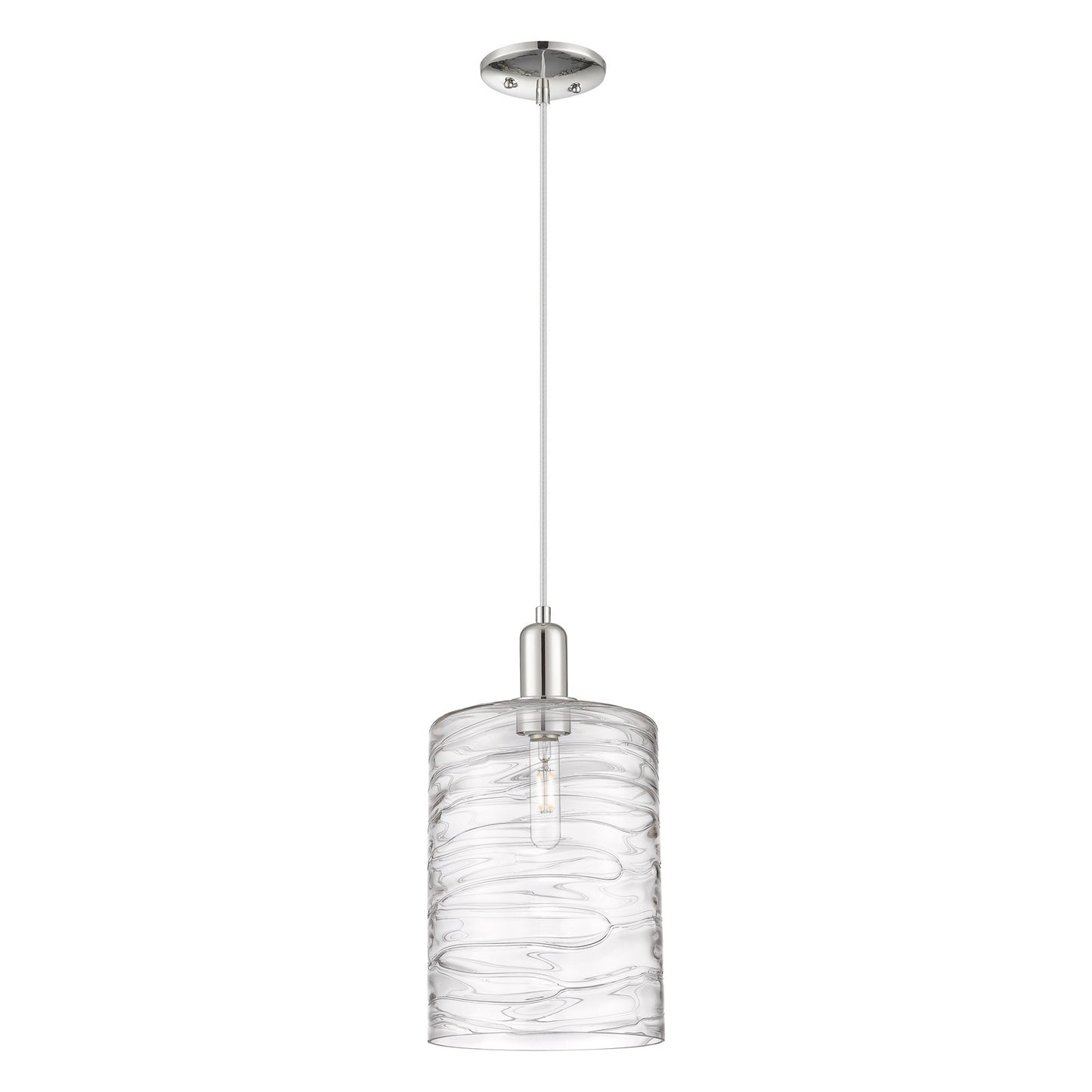 Innovations Cobbleskill 9in 1-Light Mini Pendant | Industrial Polished Nickel Steel and Deco Swirl Clear Glass | Kitchen Island | Model 716-1P-PN-G1113-L