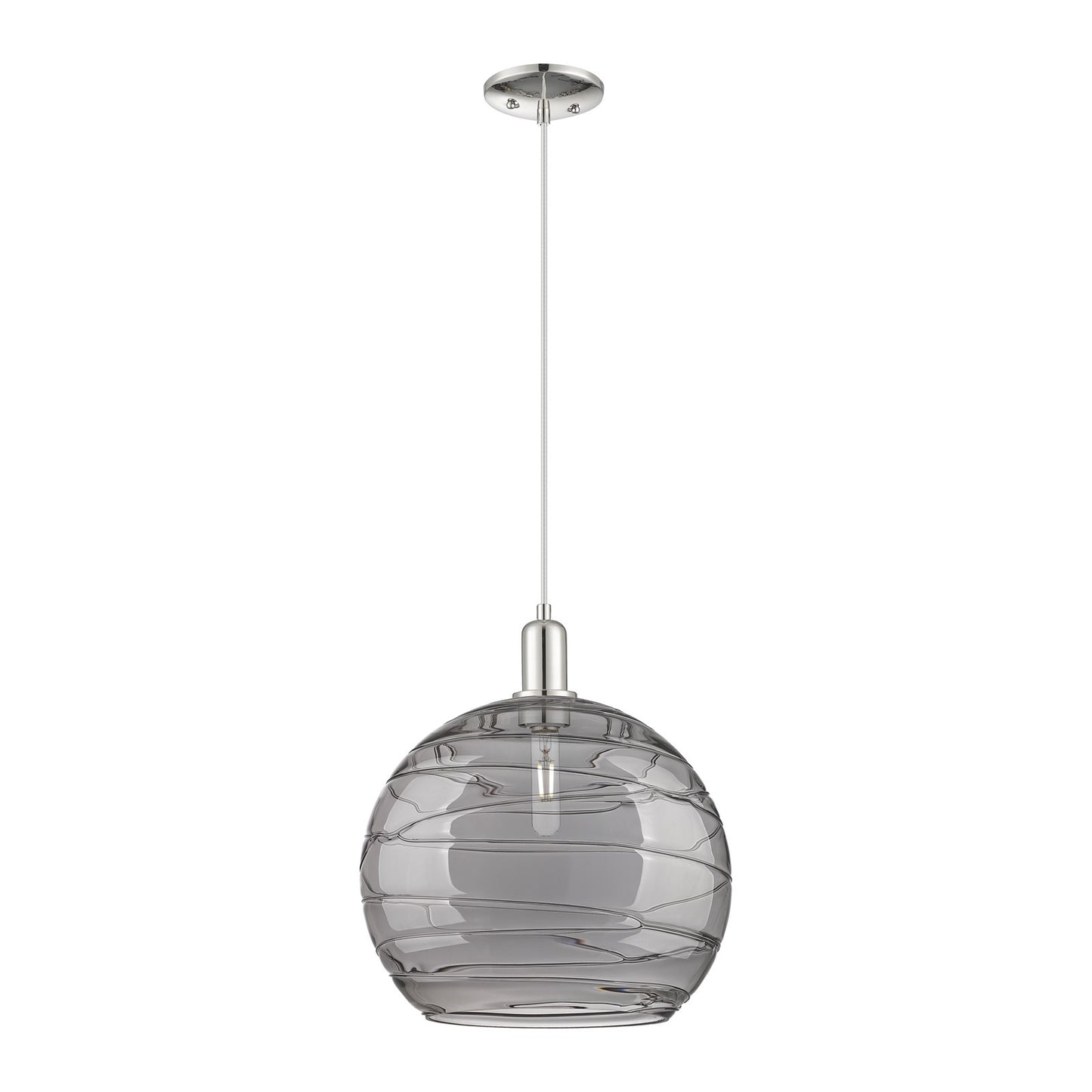 Innovations Athens Deco Swirl 14in 1-Light Mini Pendant | Industrial Polished Nickel and Light Smoke Glass | Kitchen Island & | Model 716-1P-PN-G1213-14SM