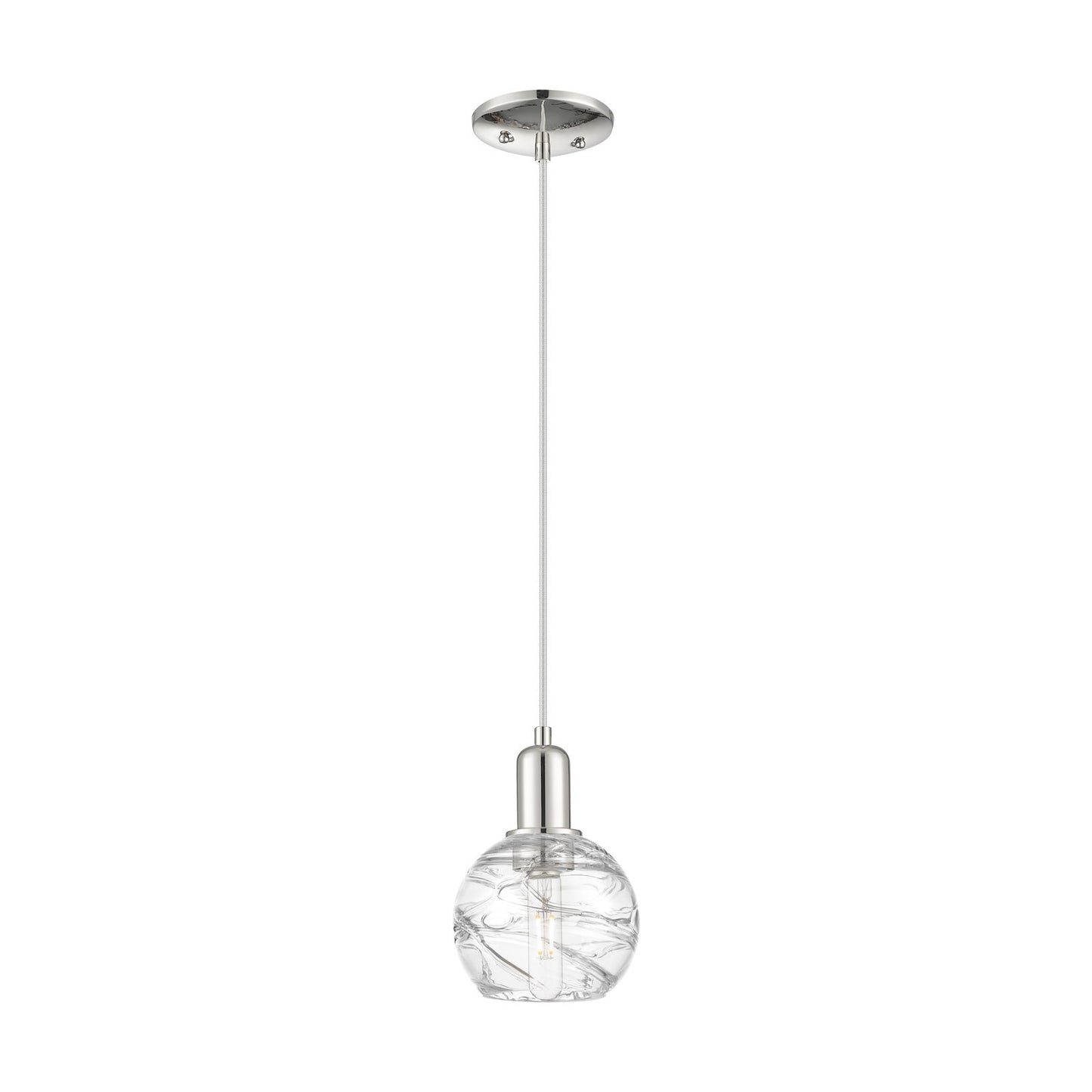 Innovations Athens Deco Swirl 6in 1-Light Mini Pendant | Industrial Polished Nickel Steel and Clear Deco Swirl Glass | Kitchen | Model 716-1P-PN-G1213-6CL