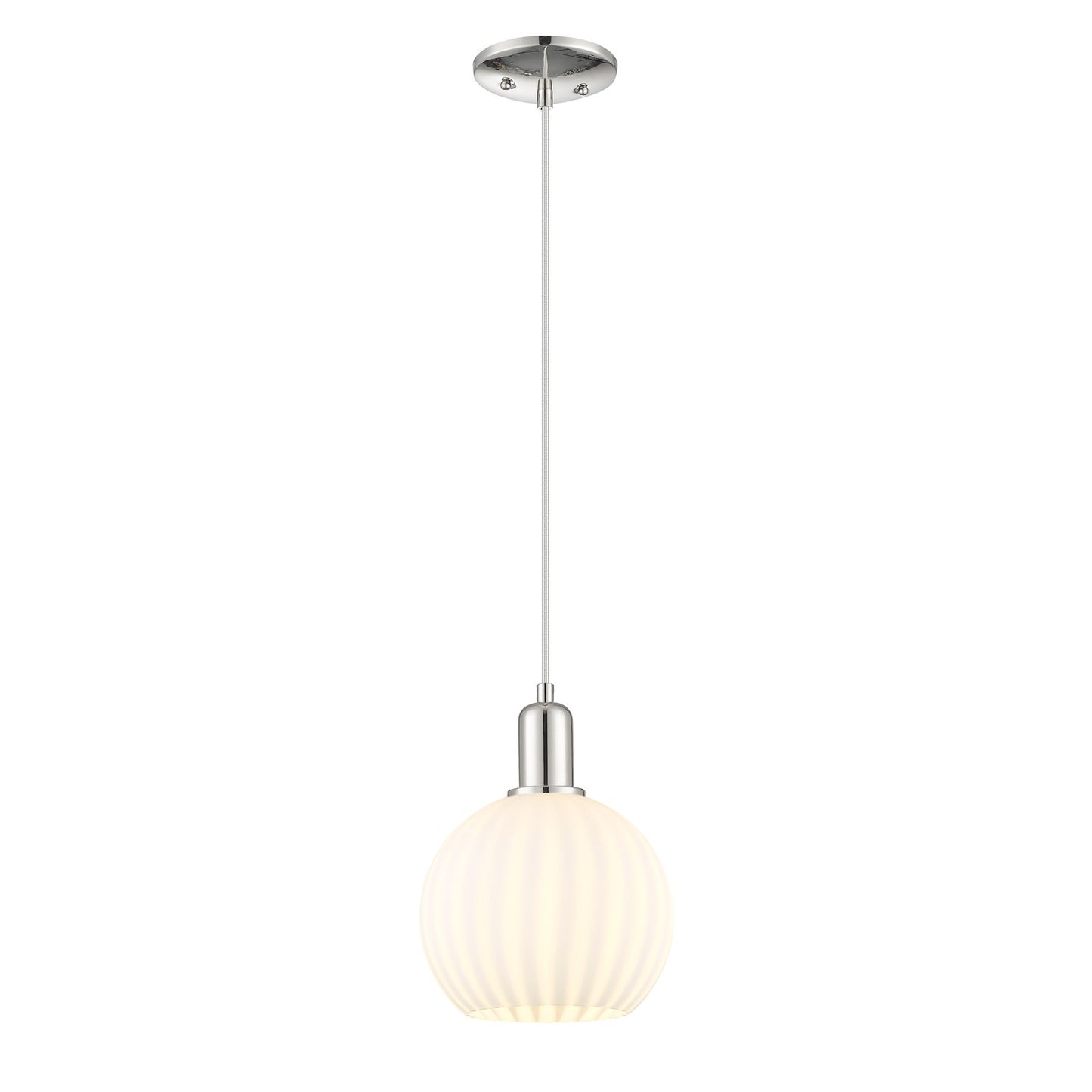 Innovations Lighting White Venetian 8in 1-Light Mini Pendant | Industrial Polished Nickel and White Venetian Glass | Kitchen | Model 716-1P-PN-G1217-8WV