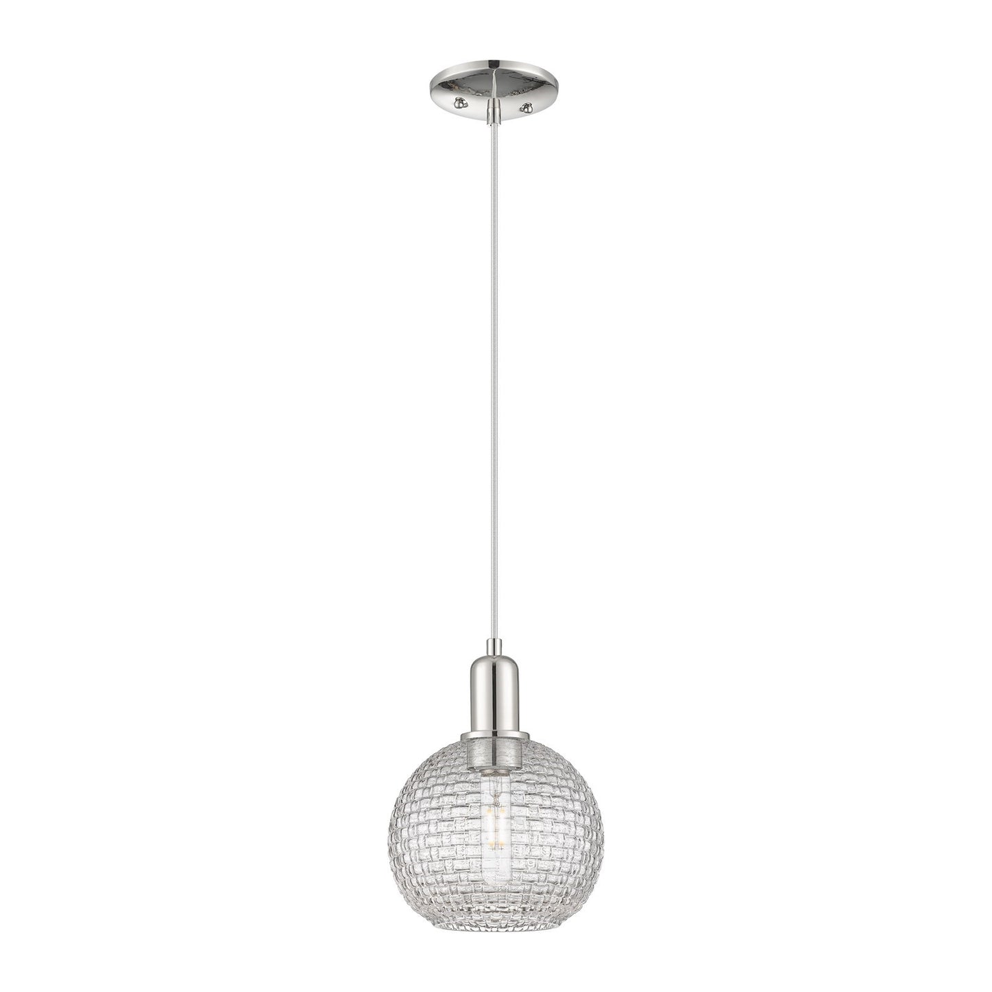 Innovations Athens 8in 1-Light Mini Pendant | Industrial Polished Nickel and Clear Basket Weave Glass | Kitchen Island & | Model 716-1P-PN-G122C-8CL