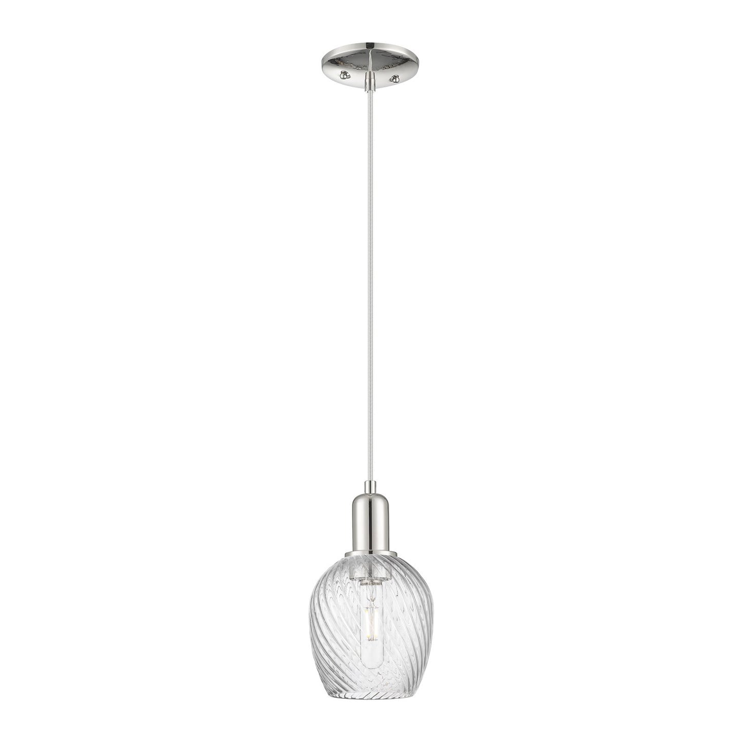 Innovations Salina 6in 1-Light Mini Pendant | Industrial Polished Nickel and Clear Spiral Fluted Glass | Kitchen Island & Dining | Model 716-1P-PN-G292