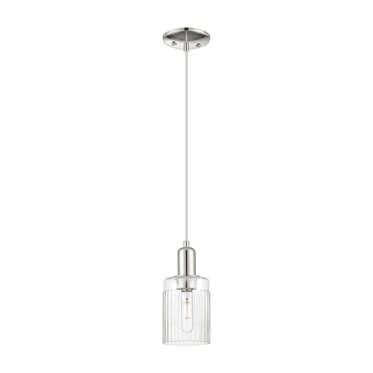 Innovations Hadley 5in 1-Light Mini Pendant | Industrial Modern Polished Nickel and Clear Ribbed Glass | Kitchen Island & Dining | Model 716-1P-PN-G342