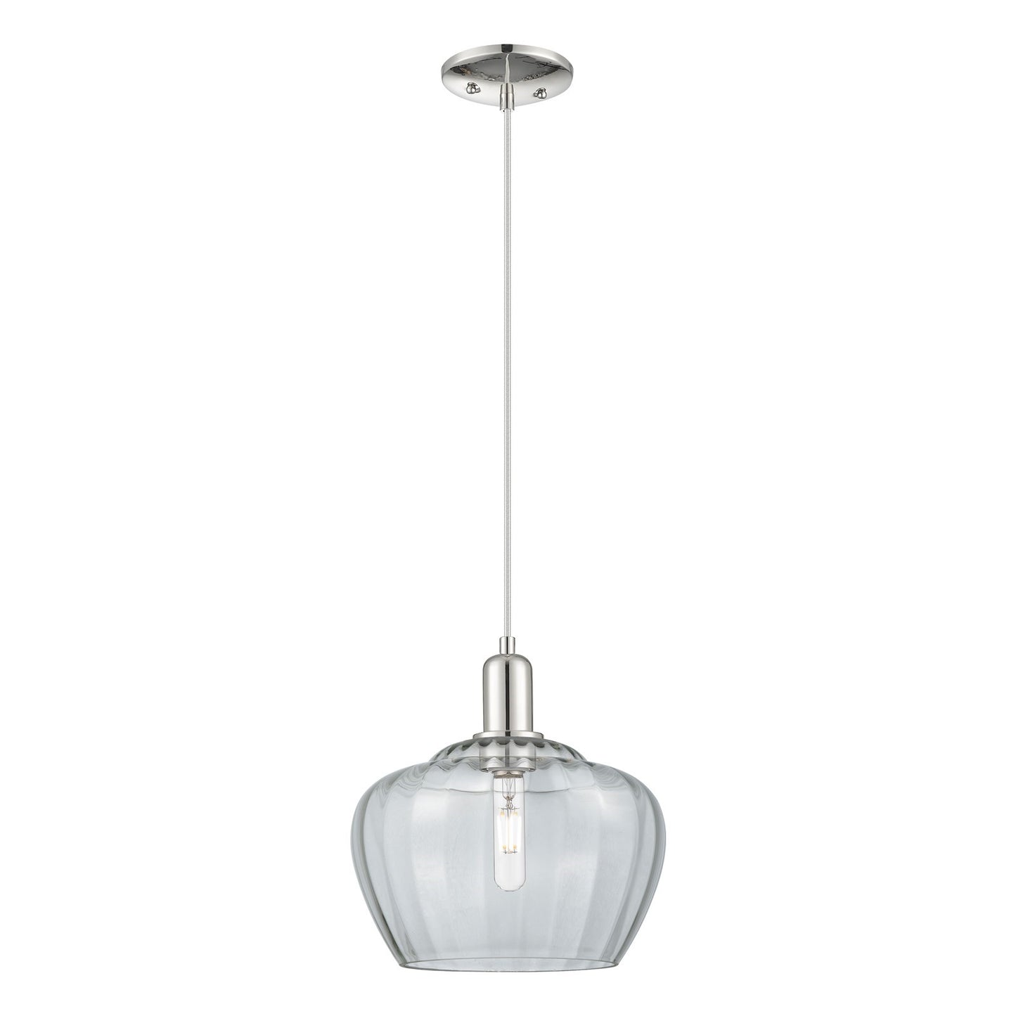 Innovations Fenton 11in 1-Light Mini Pendant | Industrial Polished Nickel Steel and Clear Ribbed Glass | Kitchen Island & Dining | Model 716-1P-PN-G92-L