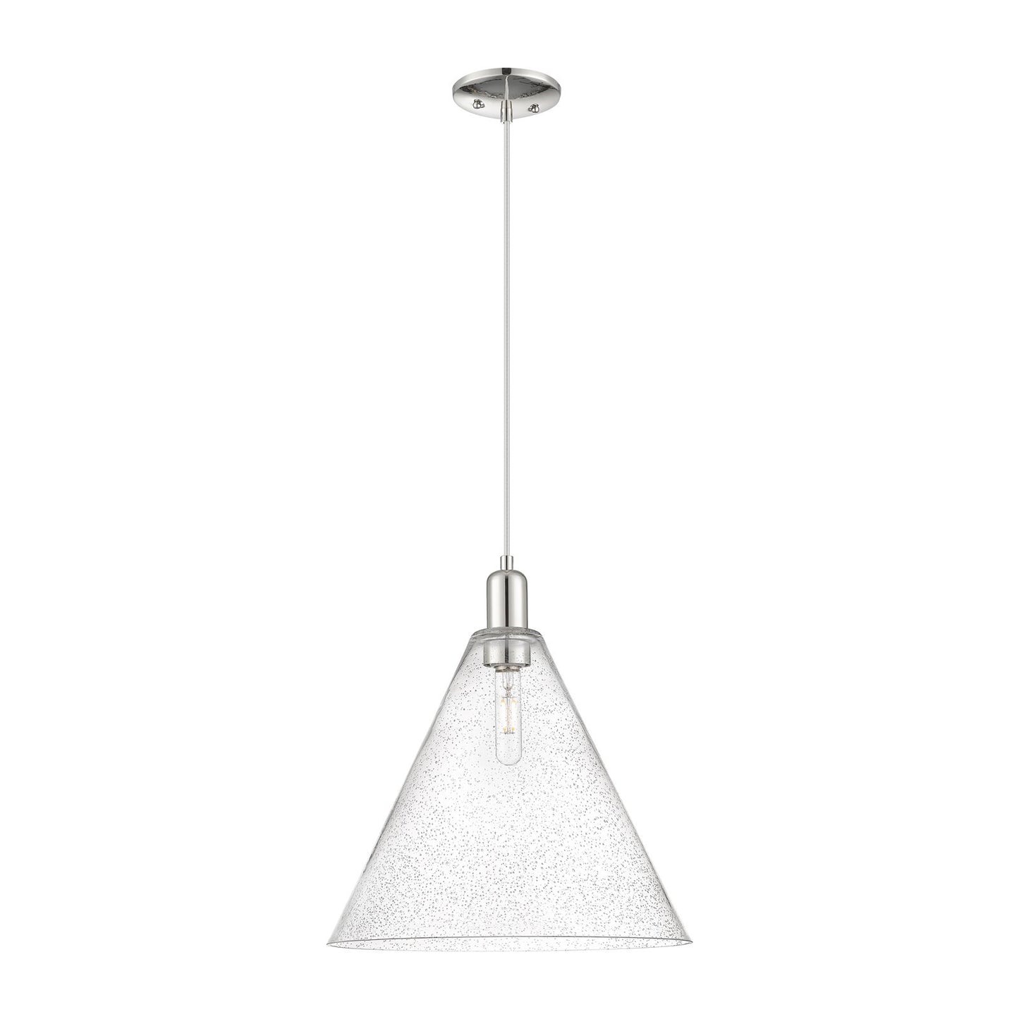 Innovations Berkshire Glass 16in 1-Light Mini Pendant | Industrial Polished Nickel Steel and Seedy Glass | Kitchen Island & | Model 716-1P-PN-GBC-164