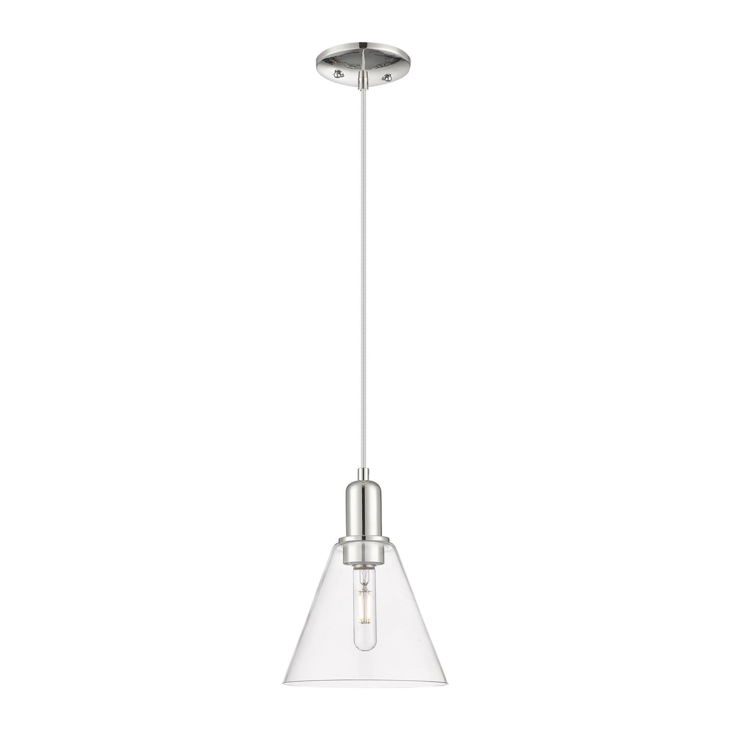 Innovations Berkshire Glass 8in 1-Light Mini Pendant | Industrial Polished Nickel Steel and Clear Glass | Kitchen Island & Dining | Model 716-1P-PN-GBC-82