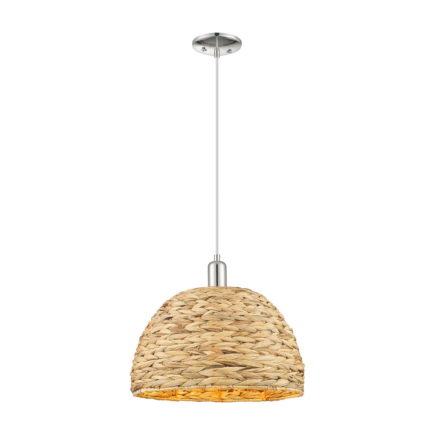 Innovations Arcadia 16in 1-Light Mini Pendant | Industrial Polished Nickel and Natural Rattan Shade | Kitchen Island & Dining | Model 716-1P-PN-RBD-16-NAT