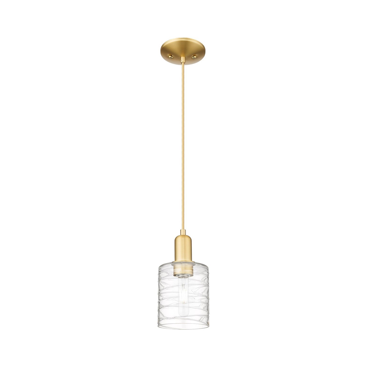 Innovations Cobbleskill 5in 1-Light Mini Pendant | Industrial Satin Gold Steel and Deco Swirl Glass | Kitchen Island & Dining Room | Model 716-1P-SG-G1113