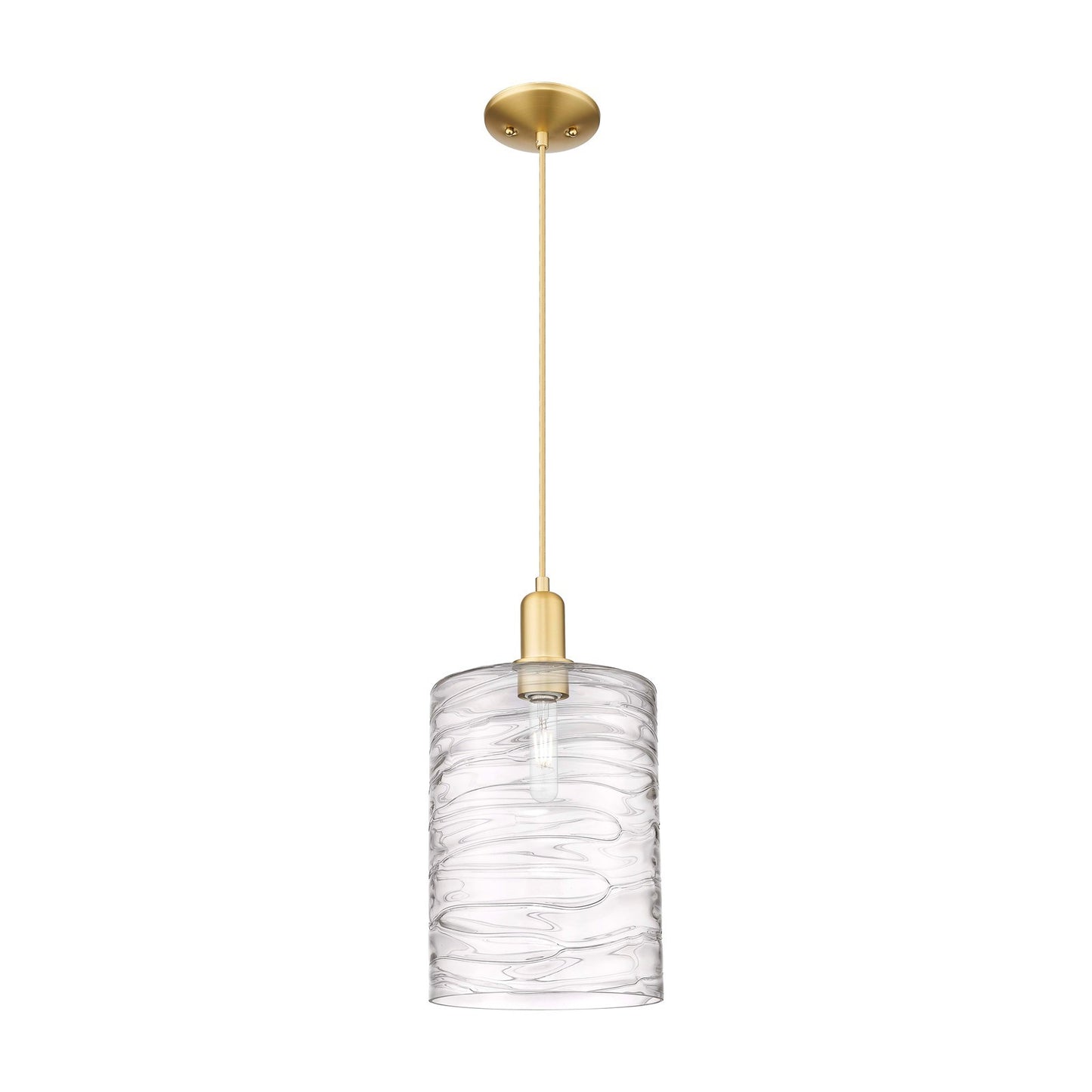 Innovations Cobbleskill 9in 1-Light Mini Pendant | Industrial Satin Gold Steel and Deco Swirl Glass | Kitchen Island | 9 x 9 x | Model 716-1P-SG-G1113-L