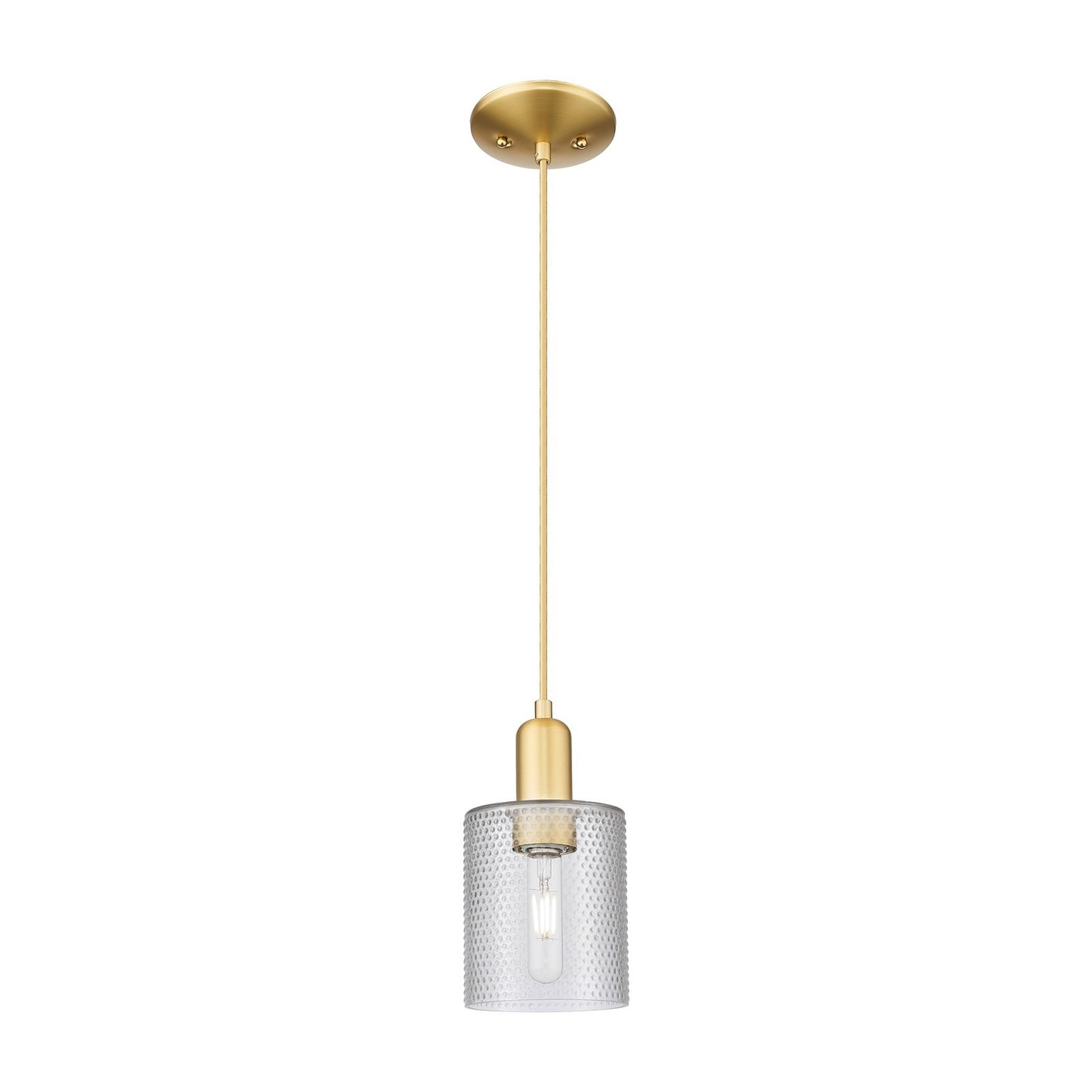 Innovations Cobbleskill 5in 1-Light Mini Pendant | Industrial Satin Gold and Clear Glass | Kitchen Island & Dining Room | 5 x 5 x | Model 716-1P-SG-G112