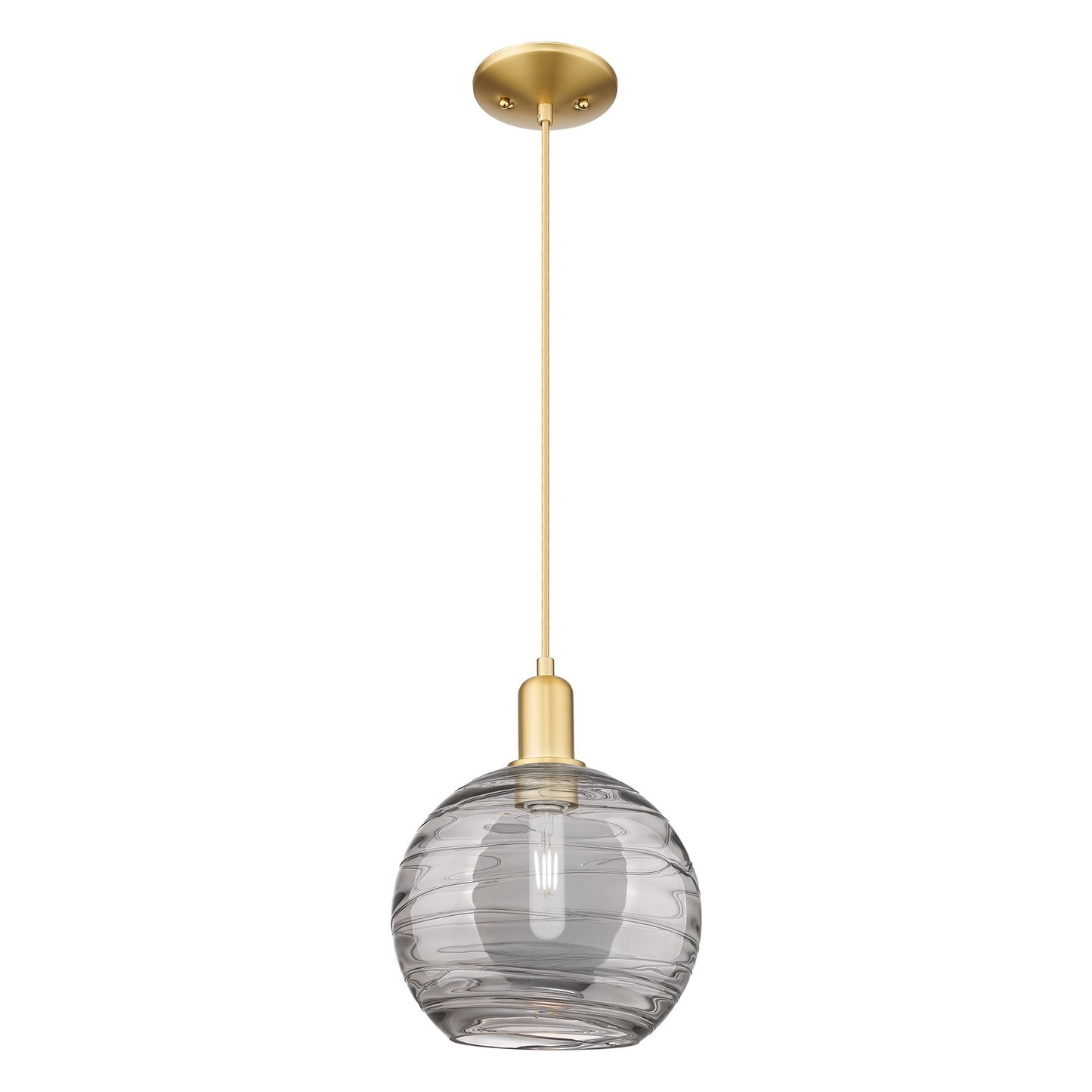 Innovations Athens Deco Swirl 10in 1-Light Mini Pendant | Industrial Satin Gold Steel and Light Smoke Glass | Kitchen Island | Model 716-1P-SG-G1213-10SM